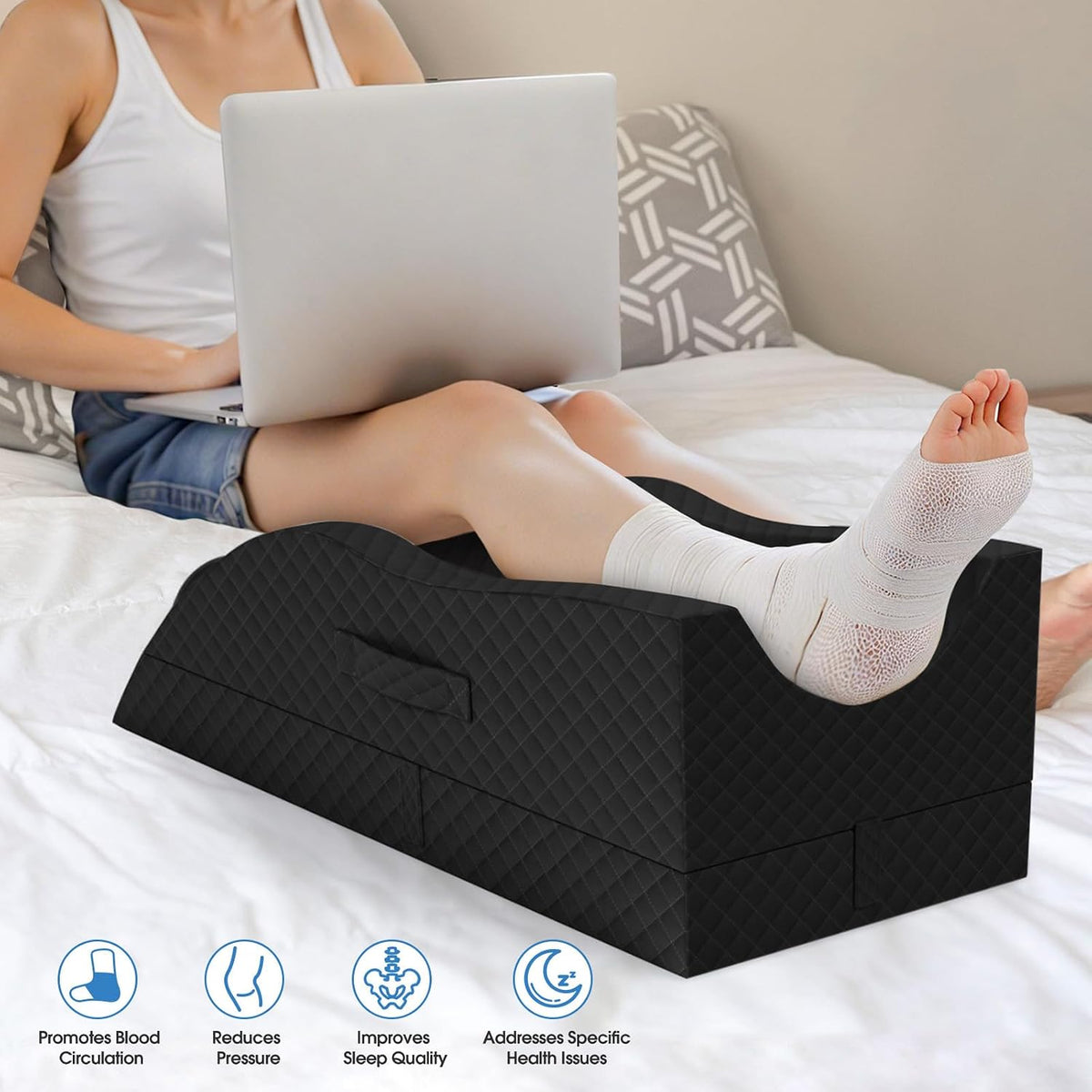 Single Leg memory foam knee & leg pillows in Full Black, alternate view 4
