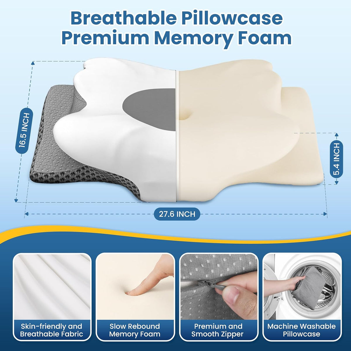 King memory foam neck & cervical pillows in Grey, alternate view 2