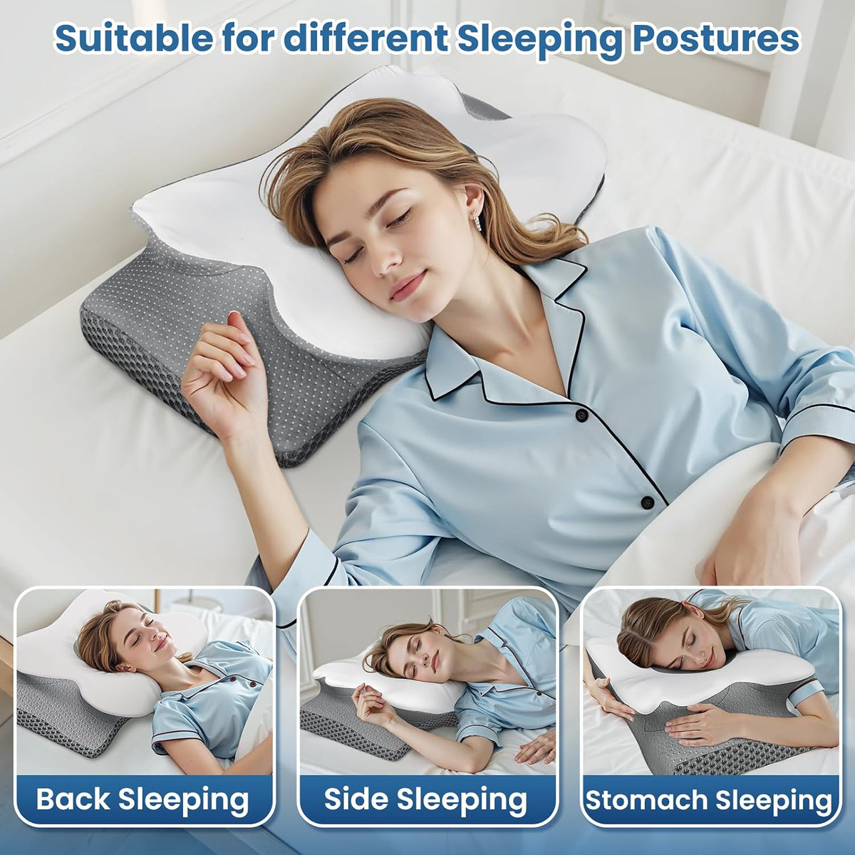 Standard memory foam neck & cervical pillows in Grey, alternate view 7