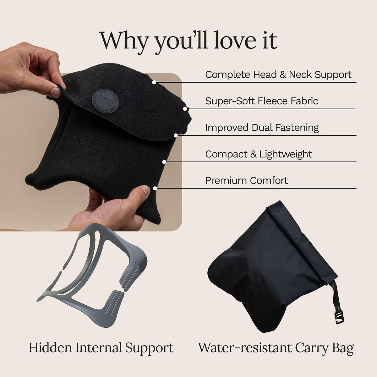 Regular polyester travel pillows in Jet Black, alternate view 5