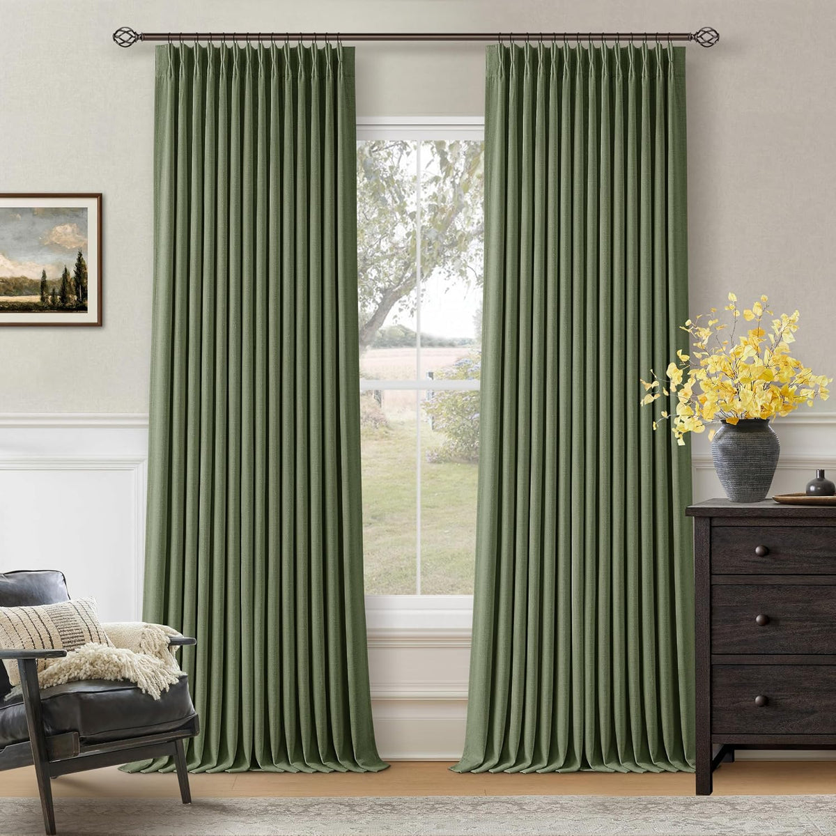100"L x 40"W linen curtains in Olive Green, alternate view 7