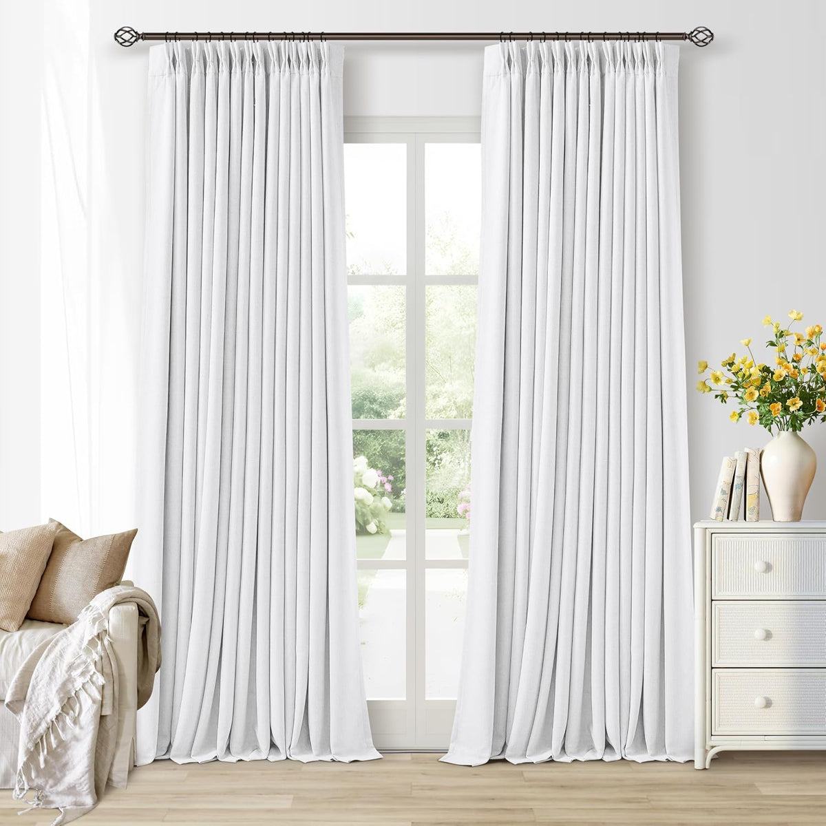100"L x 40"W linen curtains in White