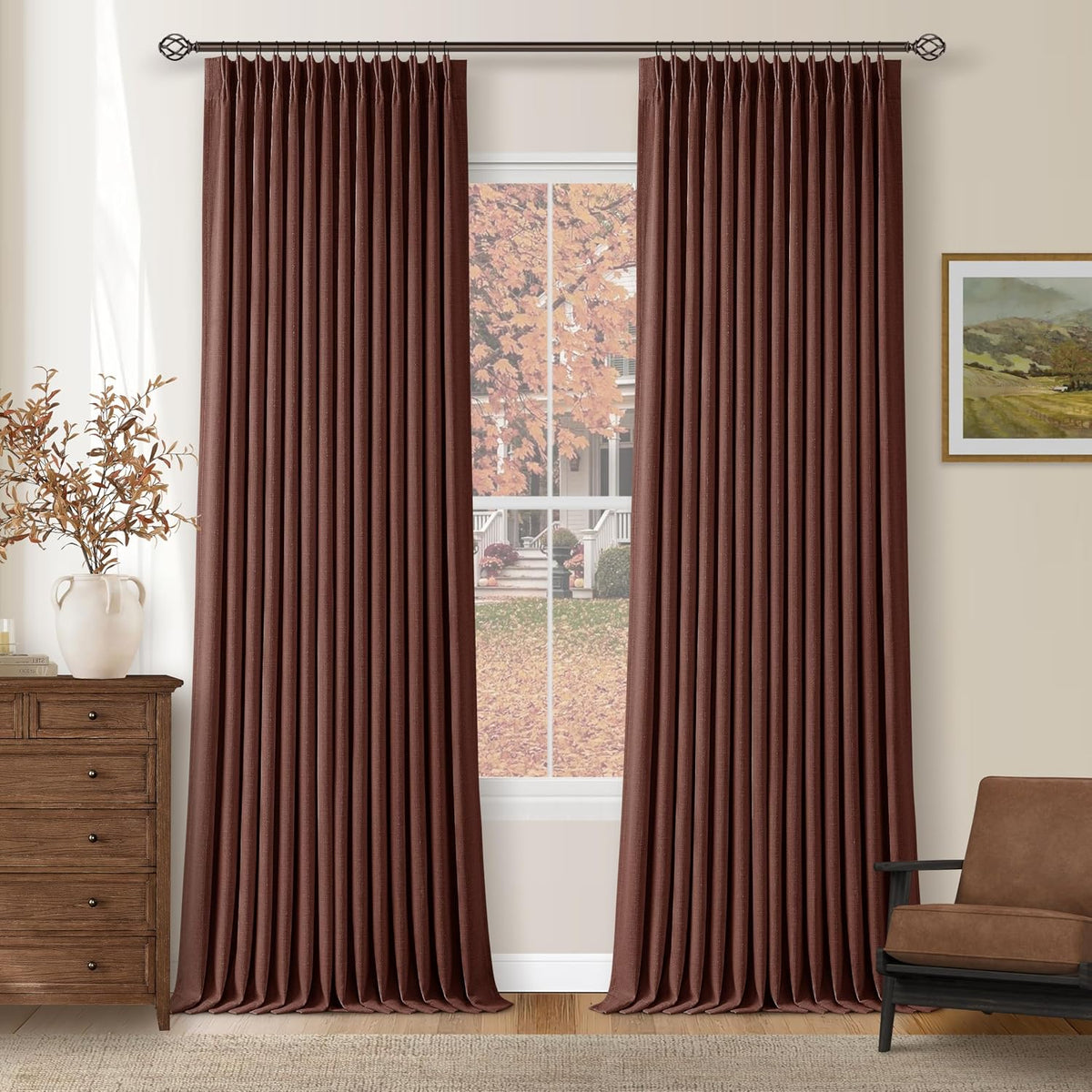 102"L x 40"W linen curtains in Chestnut Brown