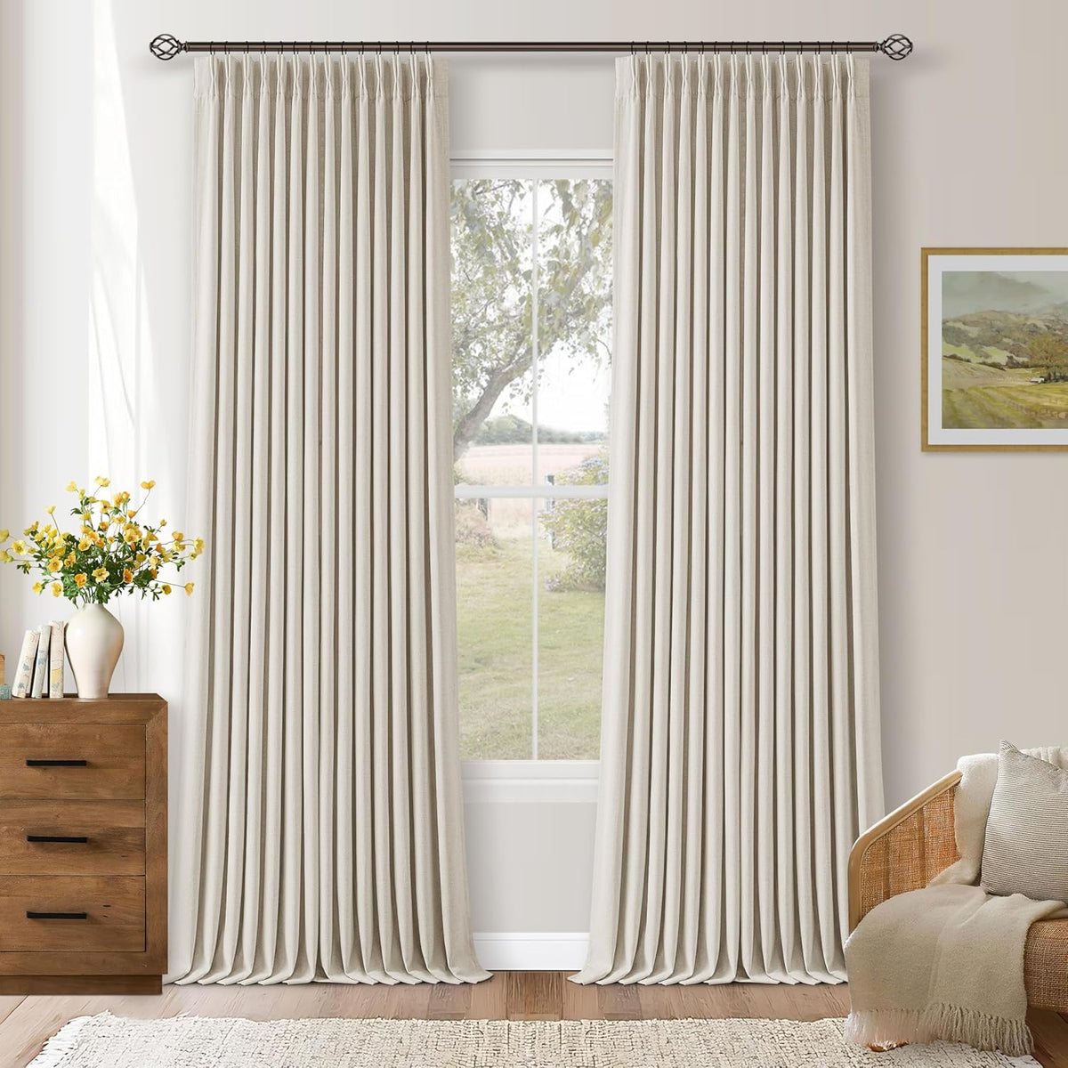 105"L x 40"W linen curtains in Natural