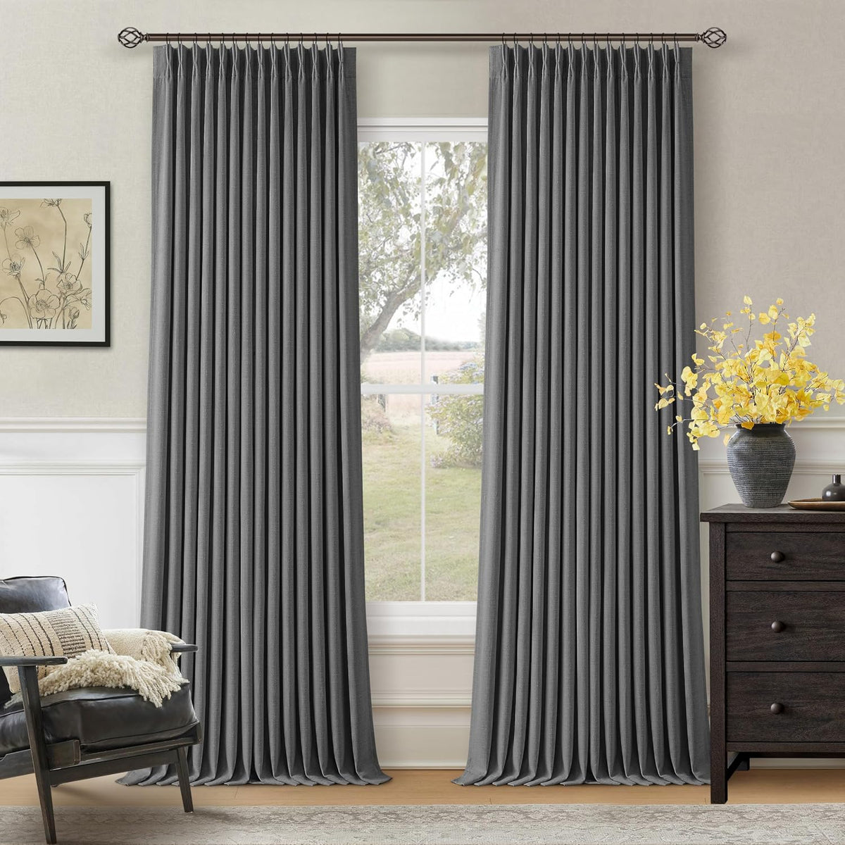 108"L x 40"W linen curtains in Dark Grey