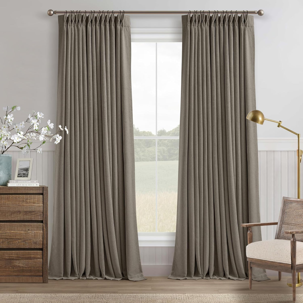 108"L x 40"W linen curtains in Taupe
