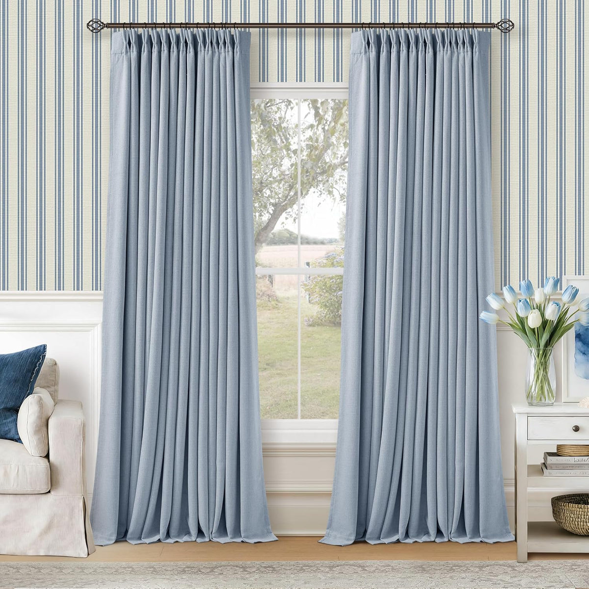 120"L x 40"W linen curtains in Light Blue