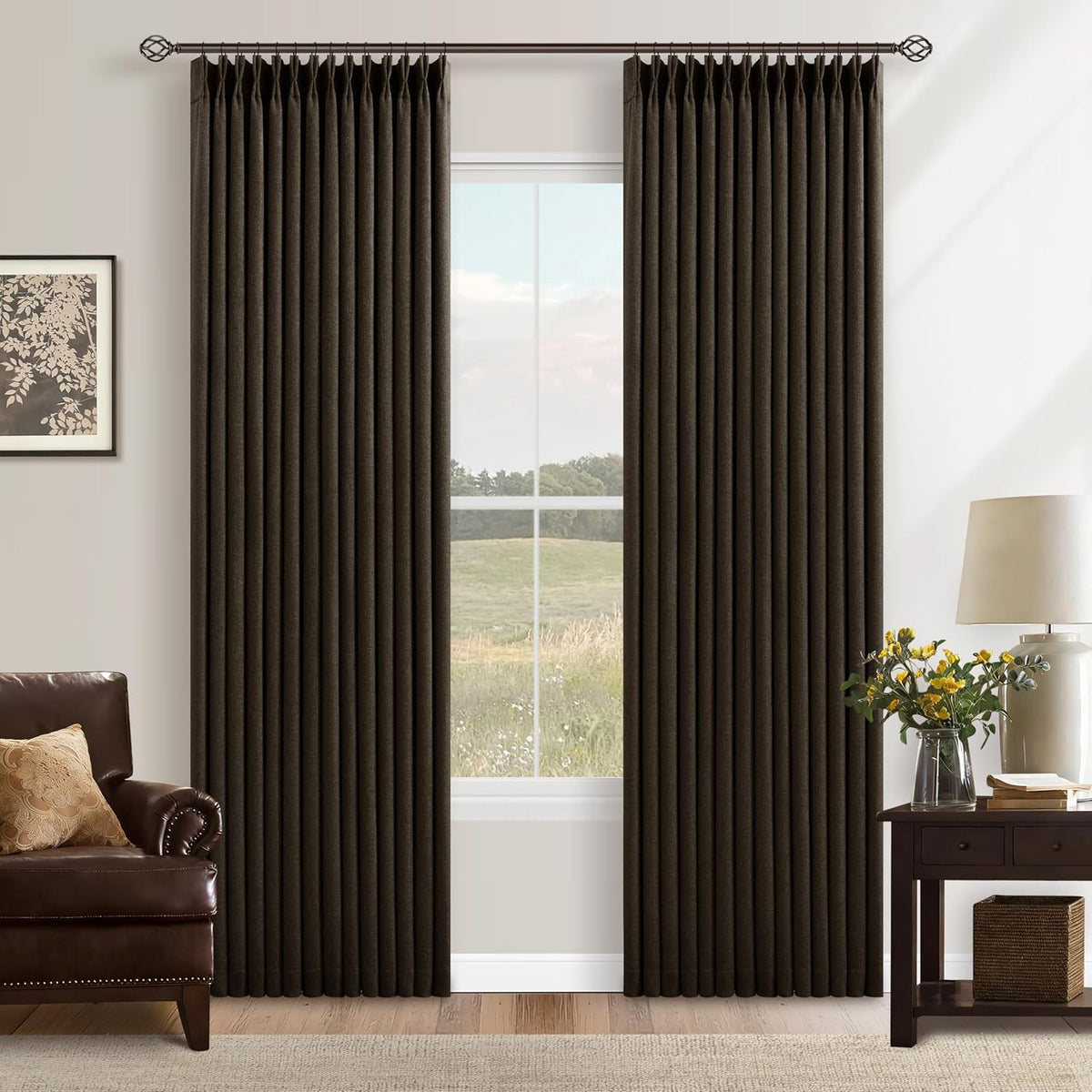 84"L x 40"W linen curtains in Dark Chocolate