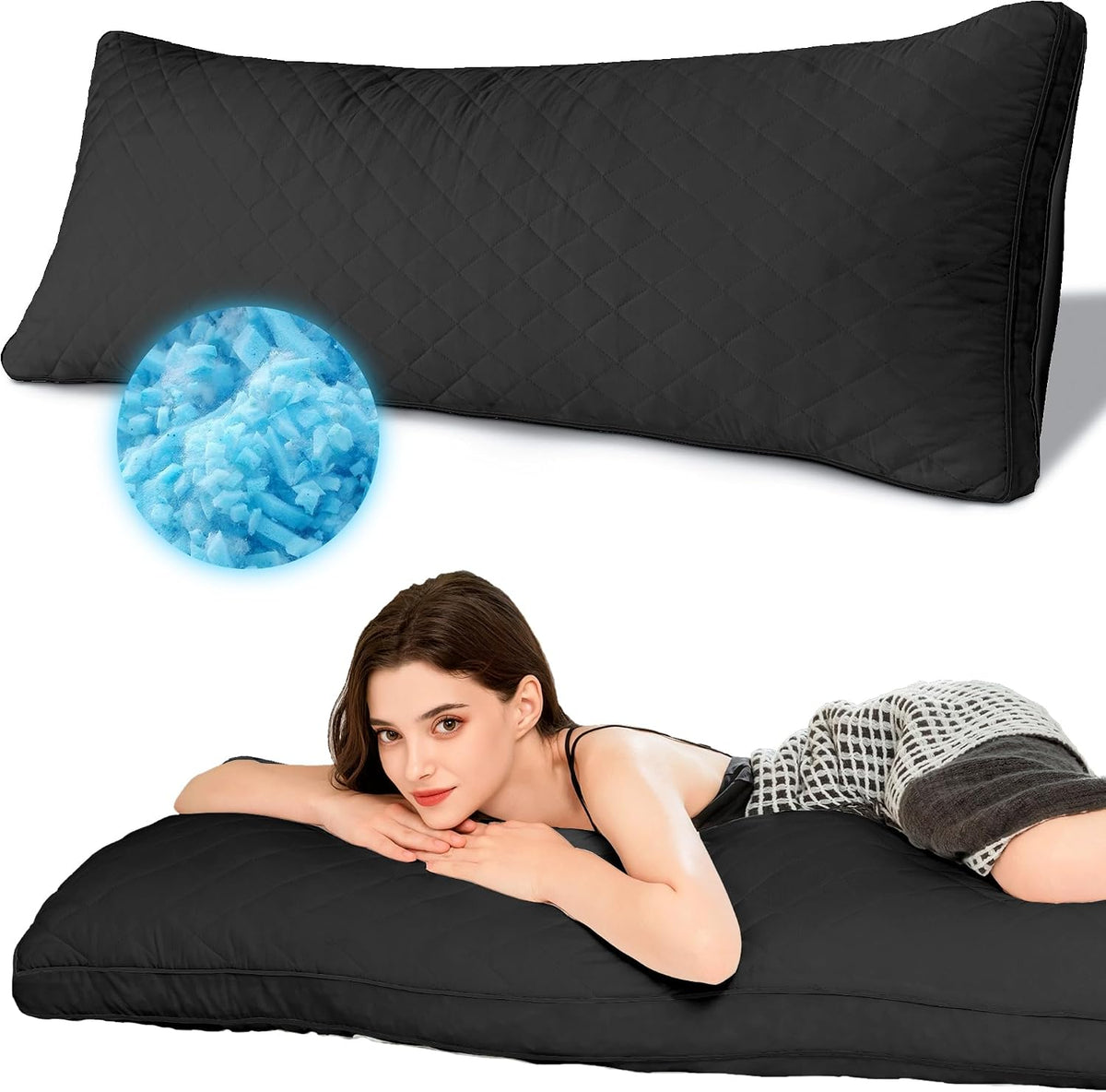 20x54 inch memory foam body pillows in Black