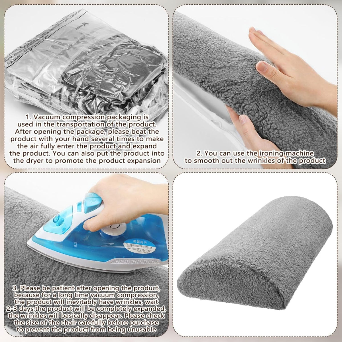 foam lumbar roll cushions in Light Gray, alternate view 3