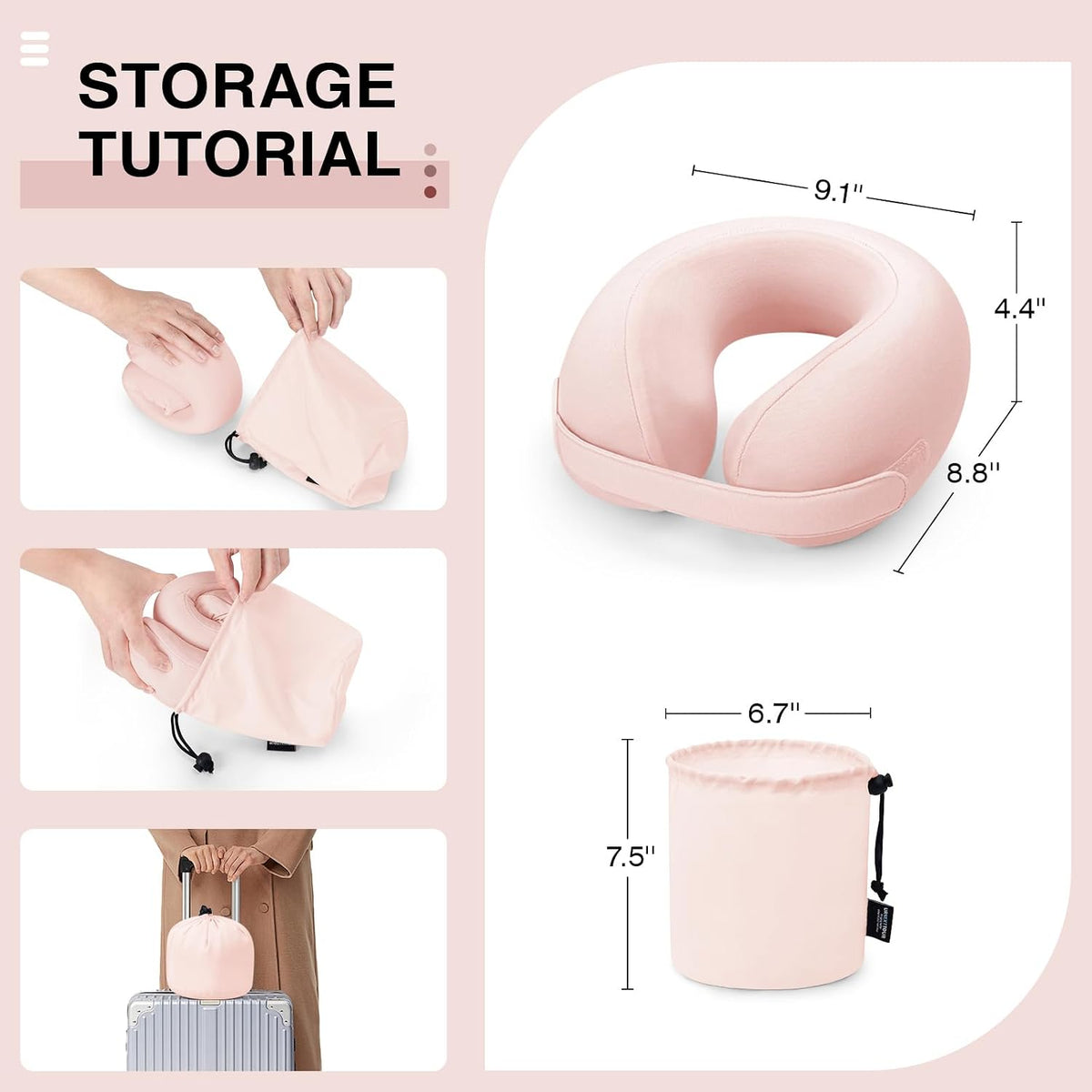 12Y/O memory foam travel pillows in Pink, alternate view 5