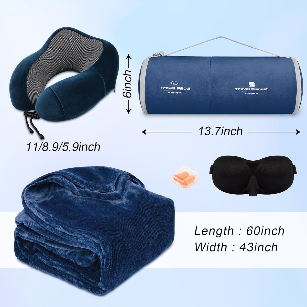 9.8" x 6" memory foam travel pillows in A-blue, alternate view 5
