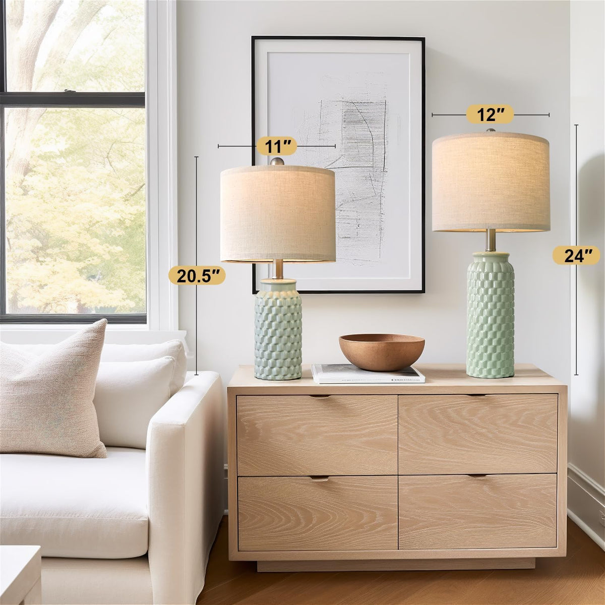 12"D x 12"W x 24"H ceramic table lamps, alternate view 5