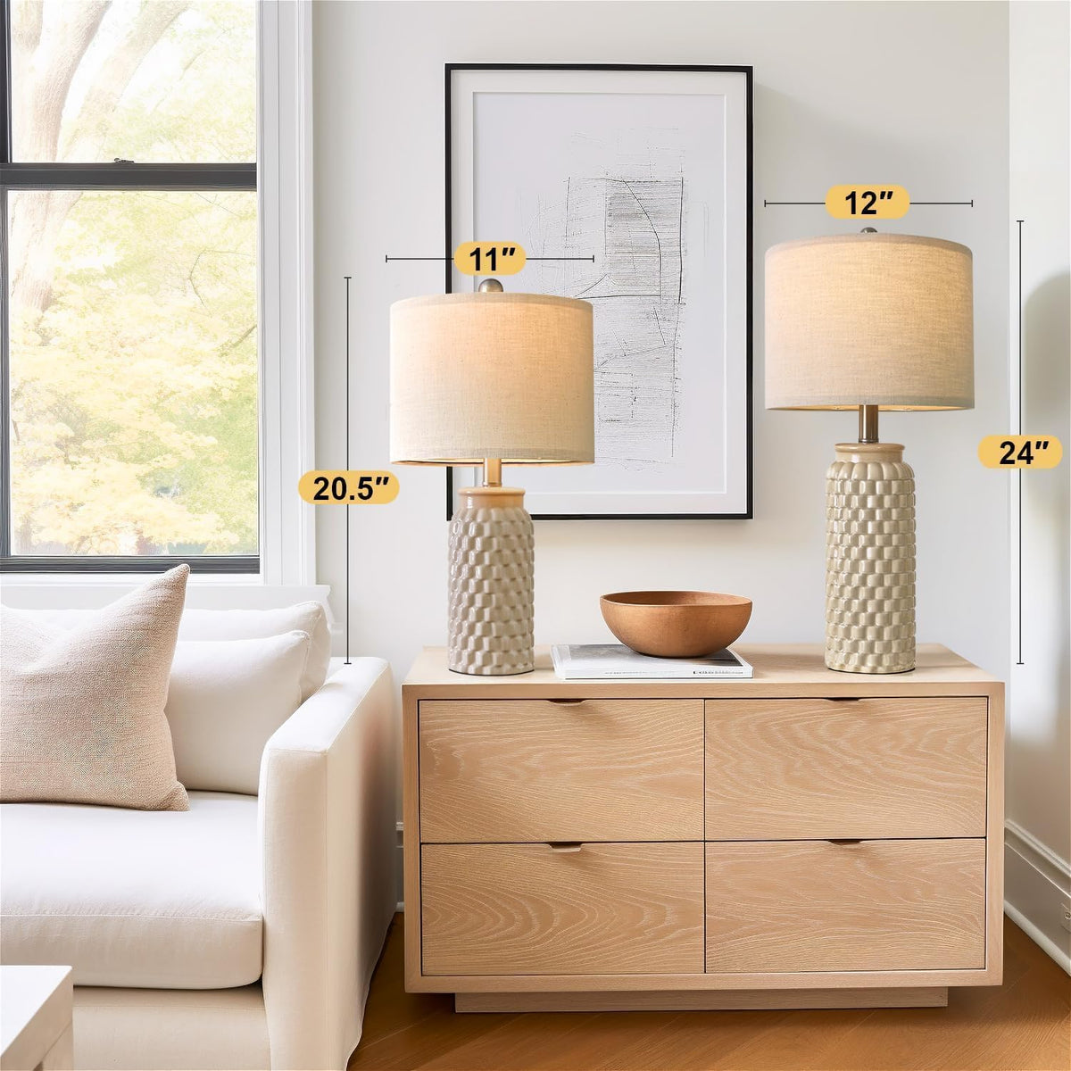 12"D x 12"W x 24"H ceramic table lamps, alternate view 2