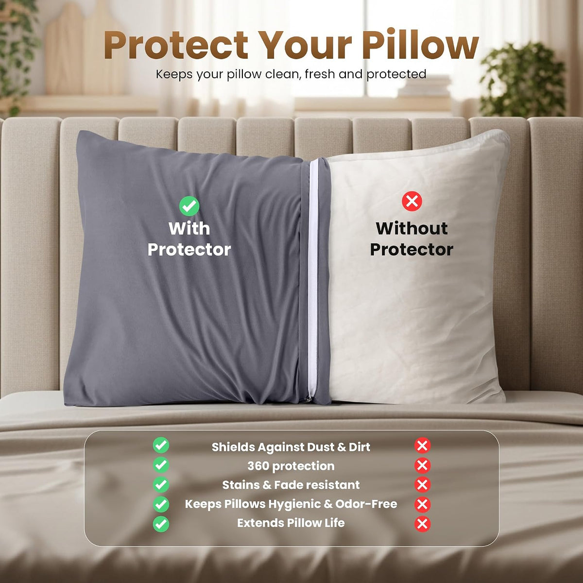Queen - Pack of 4 polyester pillowcases in Grey, alternate view 3