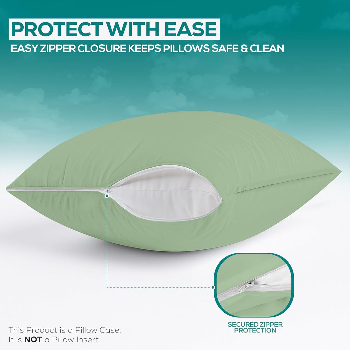 Queen polyester pillowcases in Sage, alternate view 4