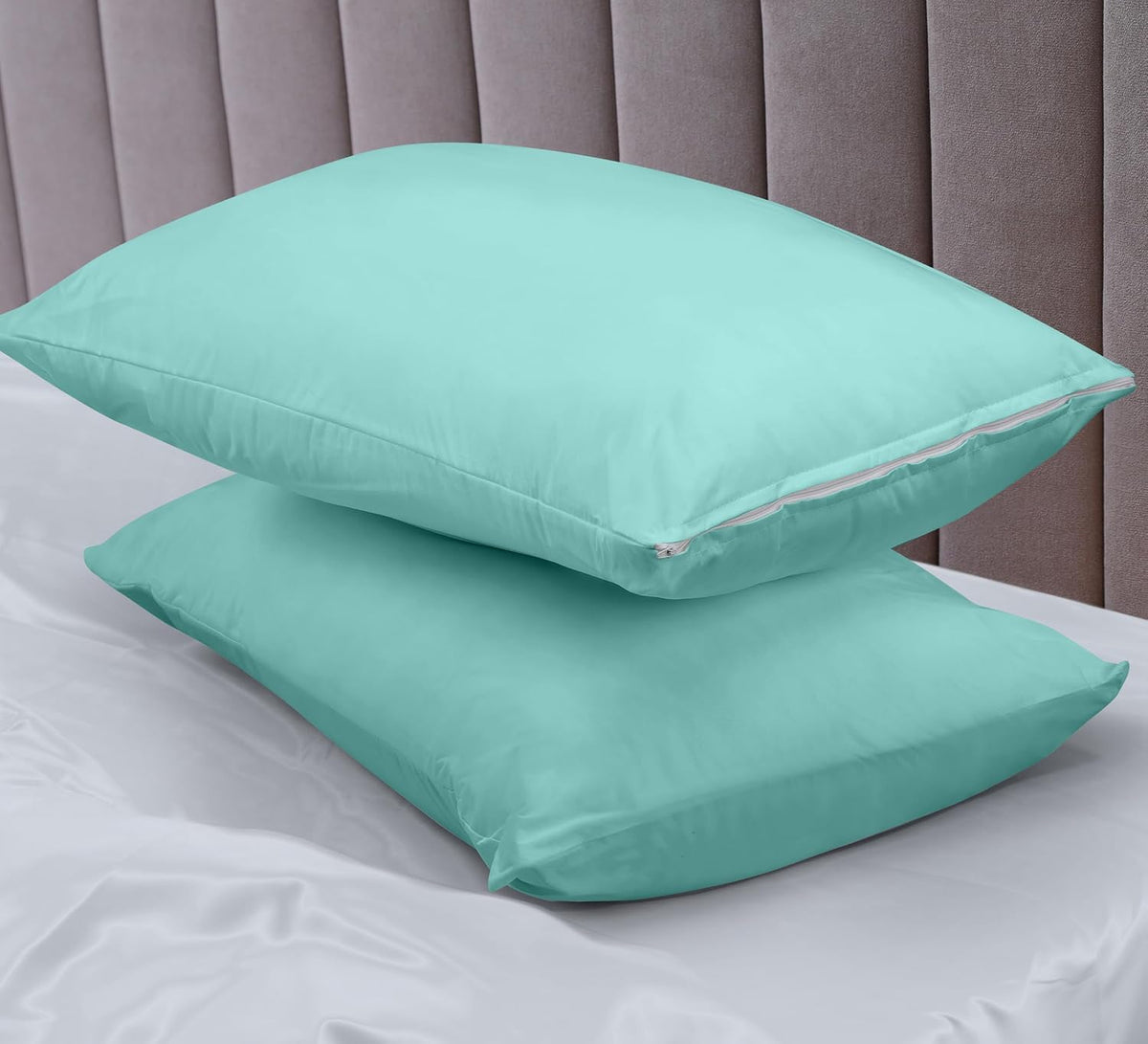 Queen polyester pillowcases in Spa Blue, alternate view 8