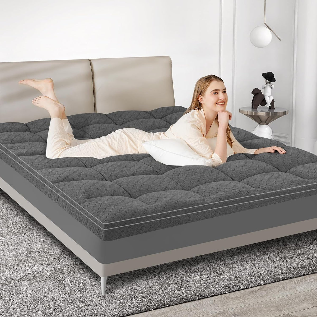 Twin XL polyester mattress toppers in Gray, alternate view 7