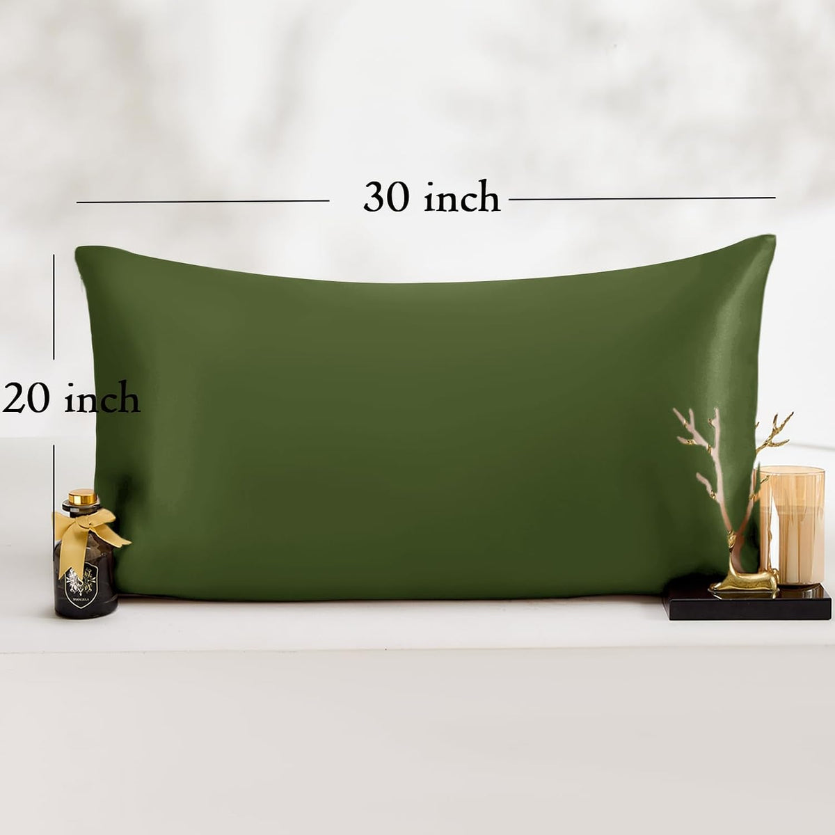 Queen (20x30 Inch) satin pillowcases in olive Green, alternate view 6