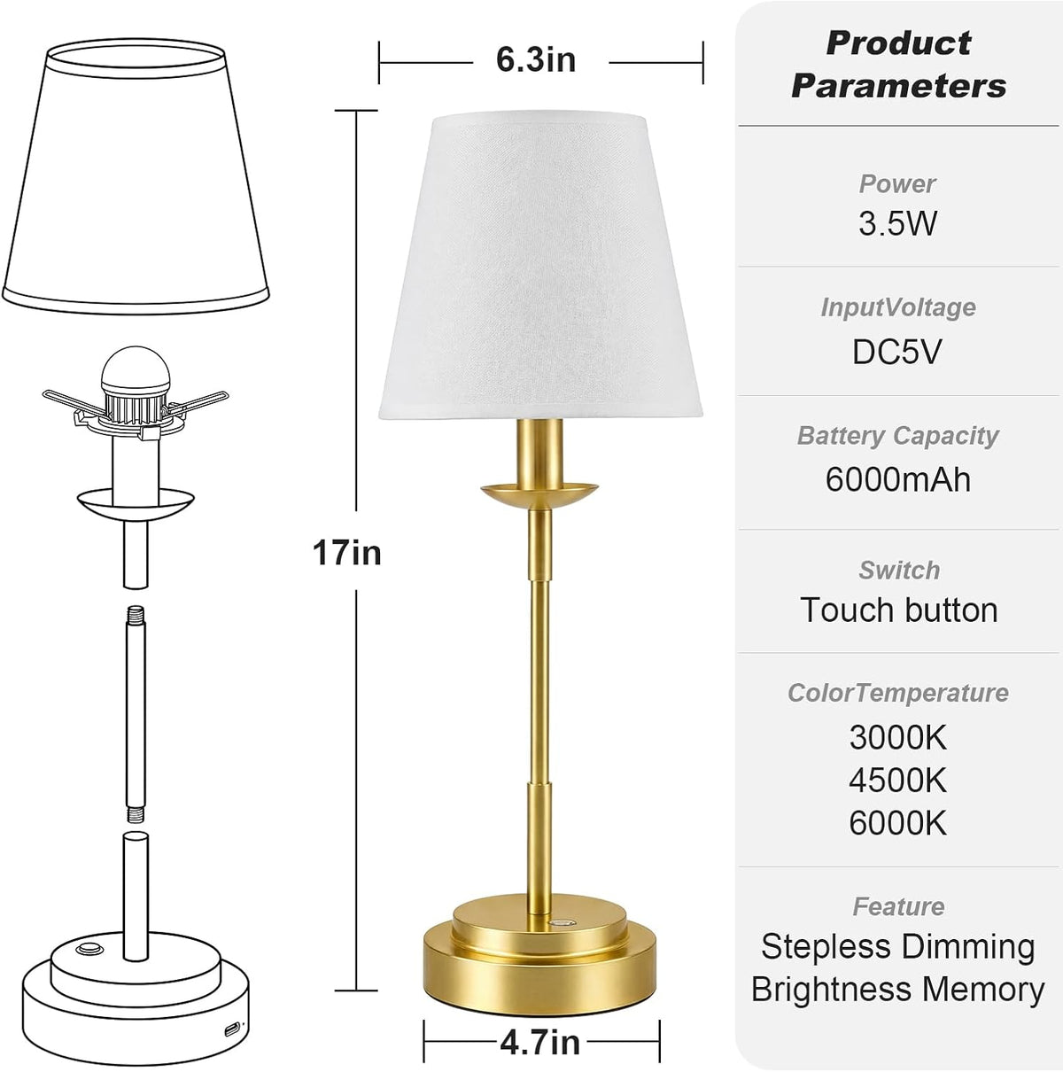 WAMCOZ 1"D x 1"W x 1"H metal table lamps, alternate view 6