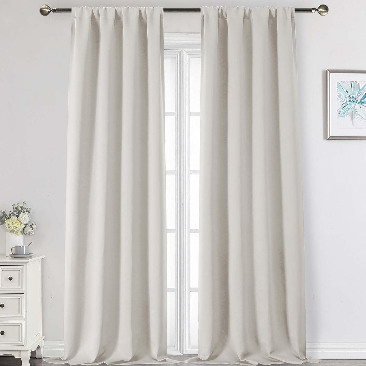 108"L x 50"W fabric curtains in Natural