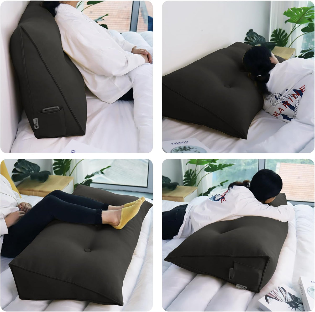 Queen polyester backrest pillows in Deep Gray, alternate view 3