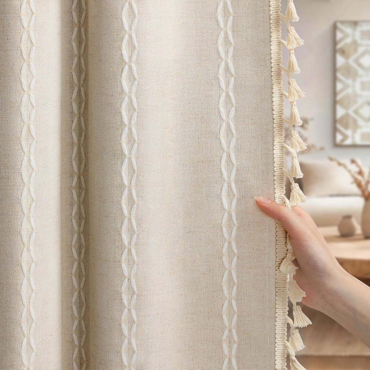 63"L x 52"W linen curtains in Beige, alternate view 2
