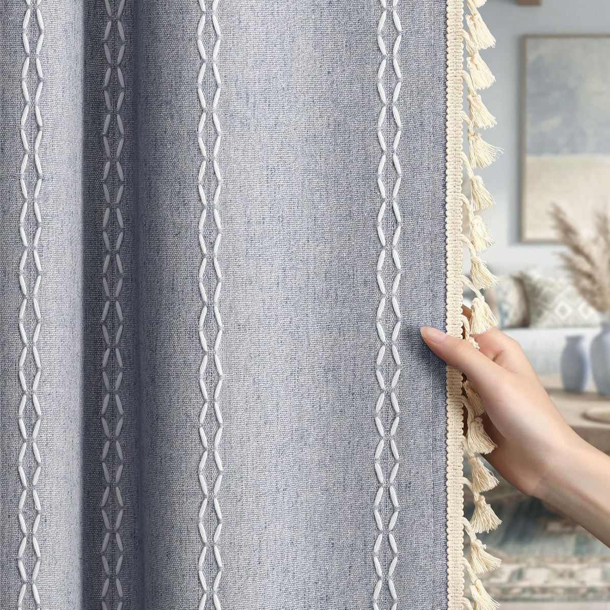 84"L x 52"W linen curtains in Blue