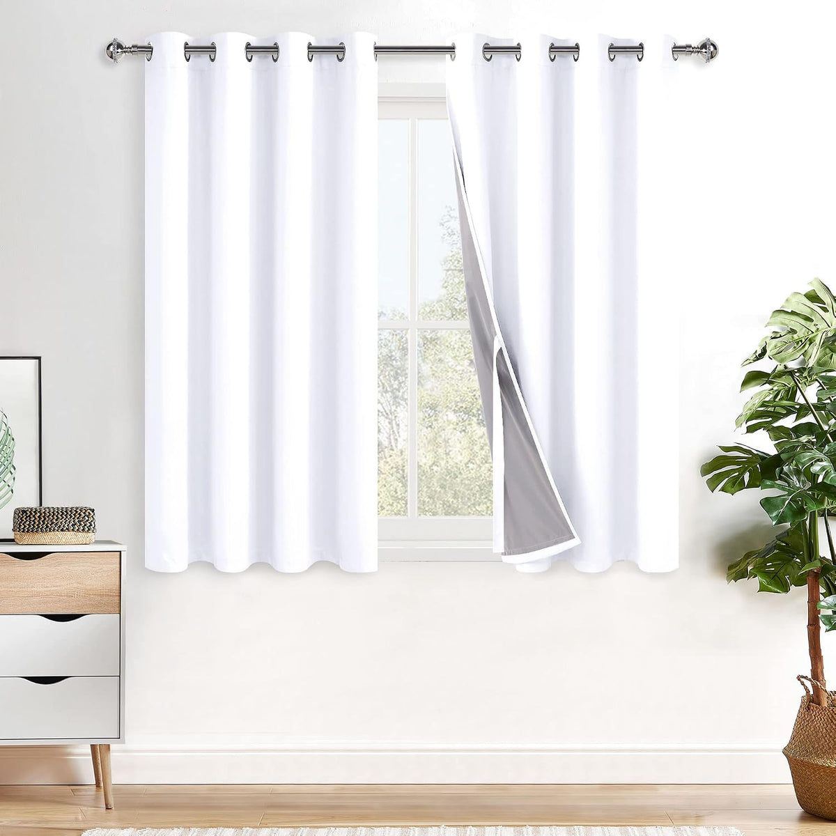 45"L x 52"W polyester curtains in White