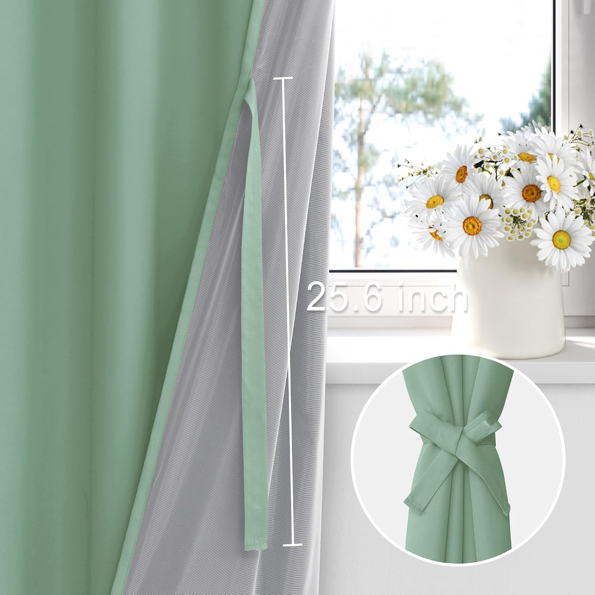 63"L x 38"W polyester curtains in Light Sage, alternate view 3