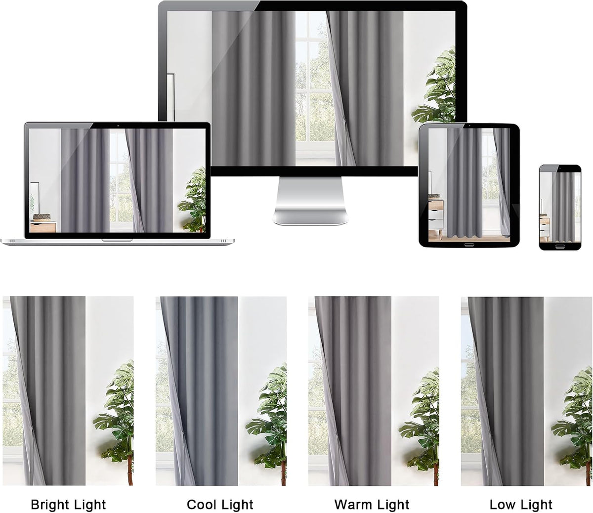63"L x 60"W polyester curtains in Grey, alternate view 8
