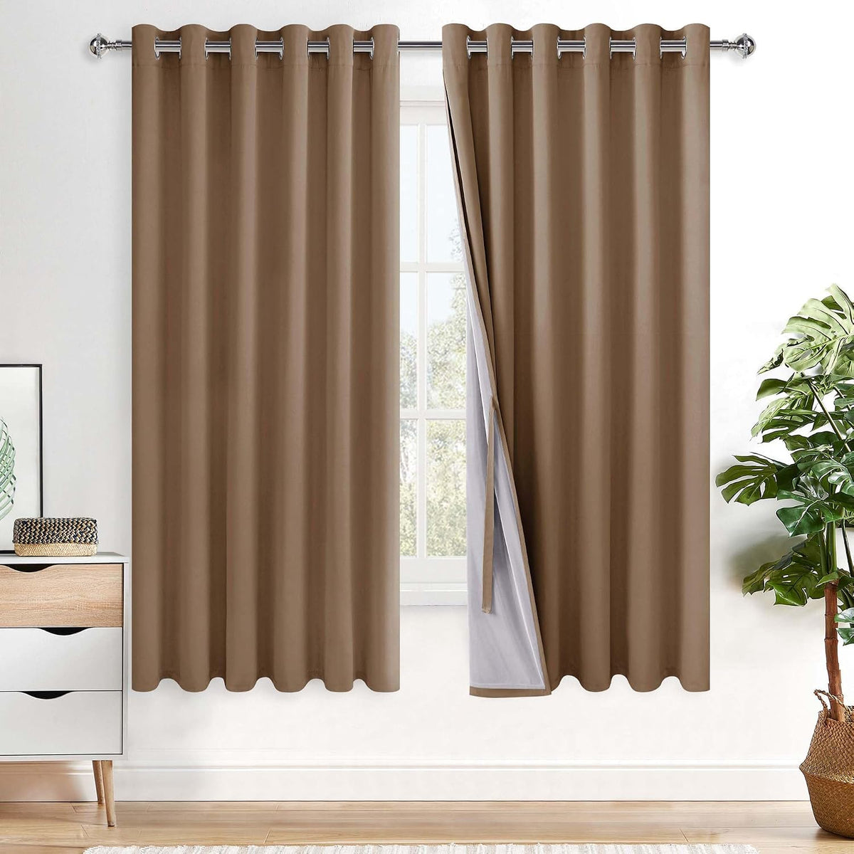 63"L x 70"W polyester curtains in Cappuccino