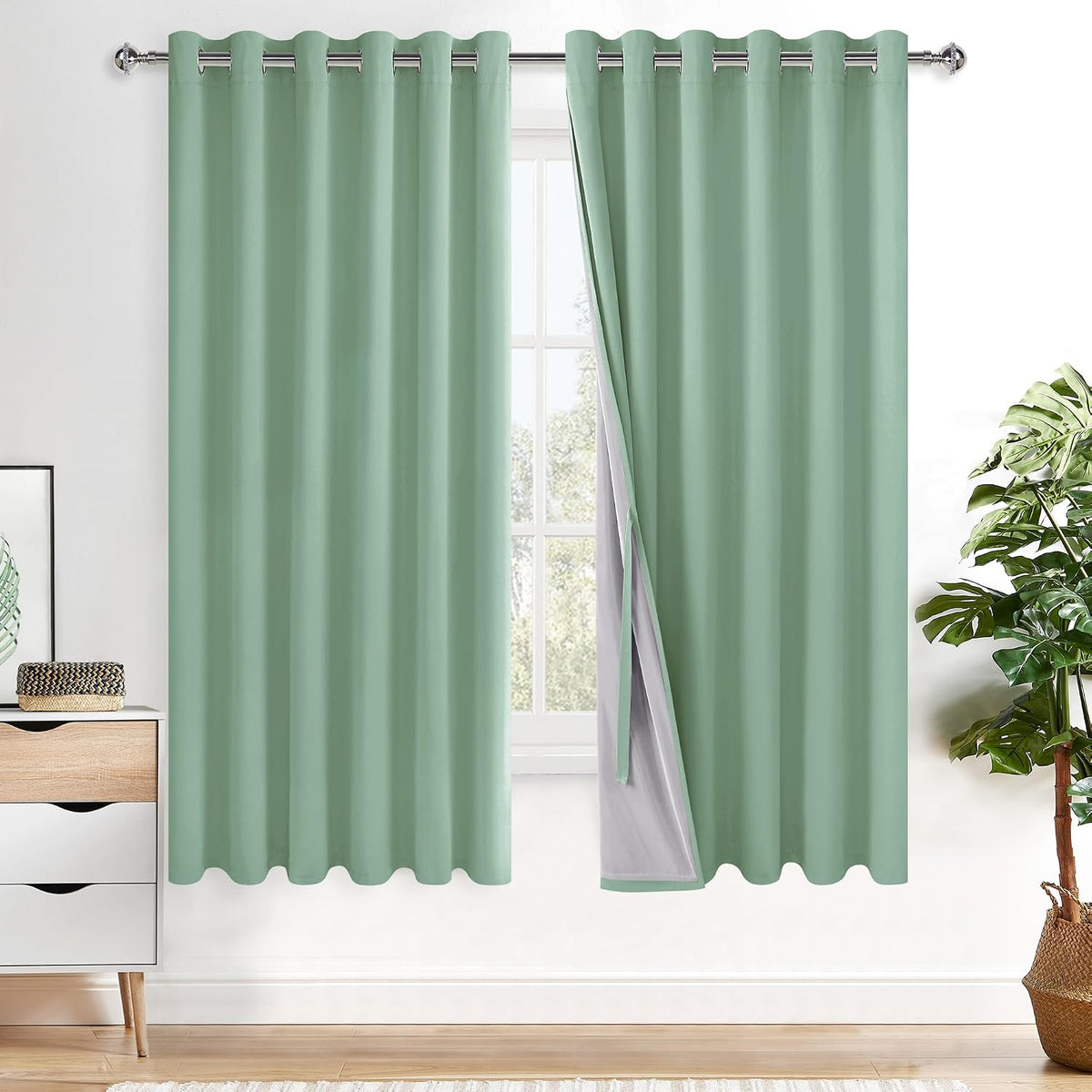 63"L x 70"W polyester curtains in Light Sage