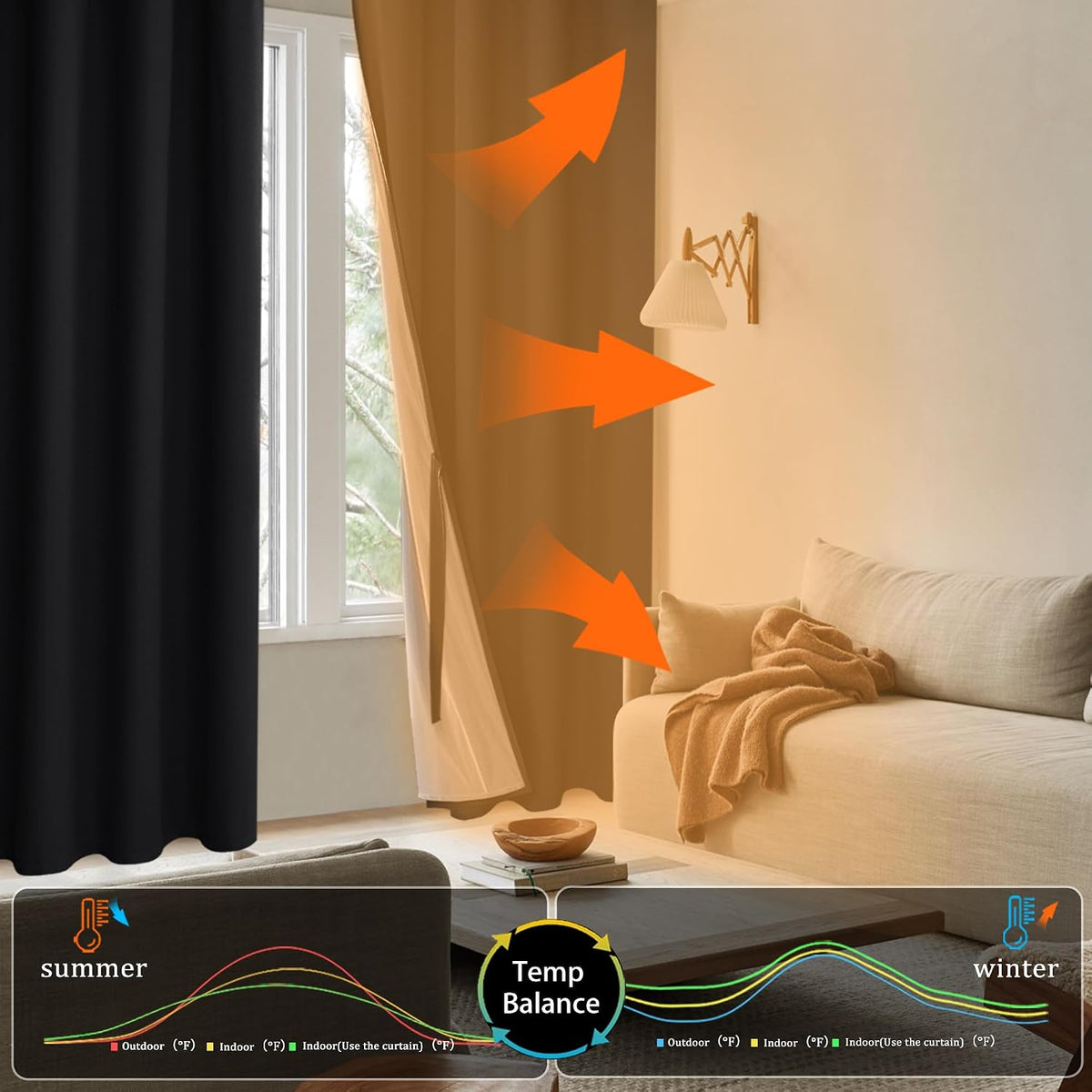 72"L x 52"W polyester curtains in Black, alternate view 7