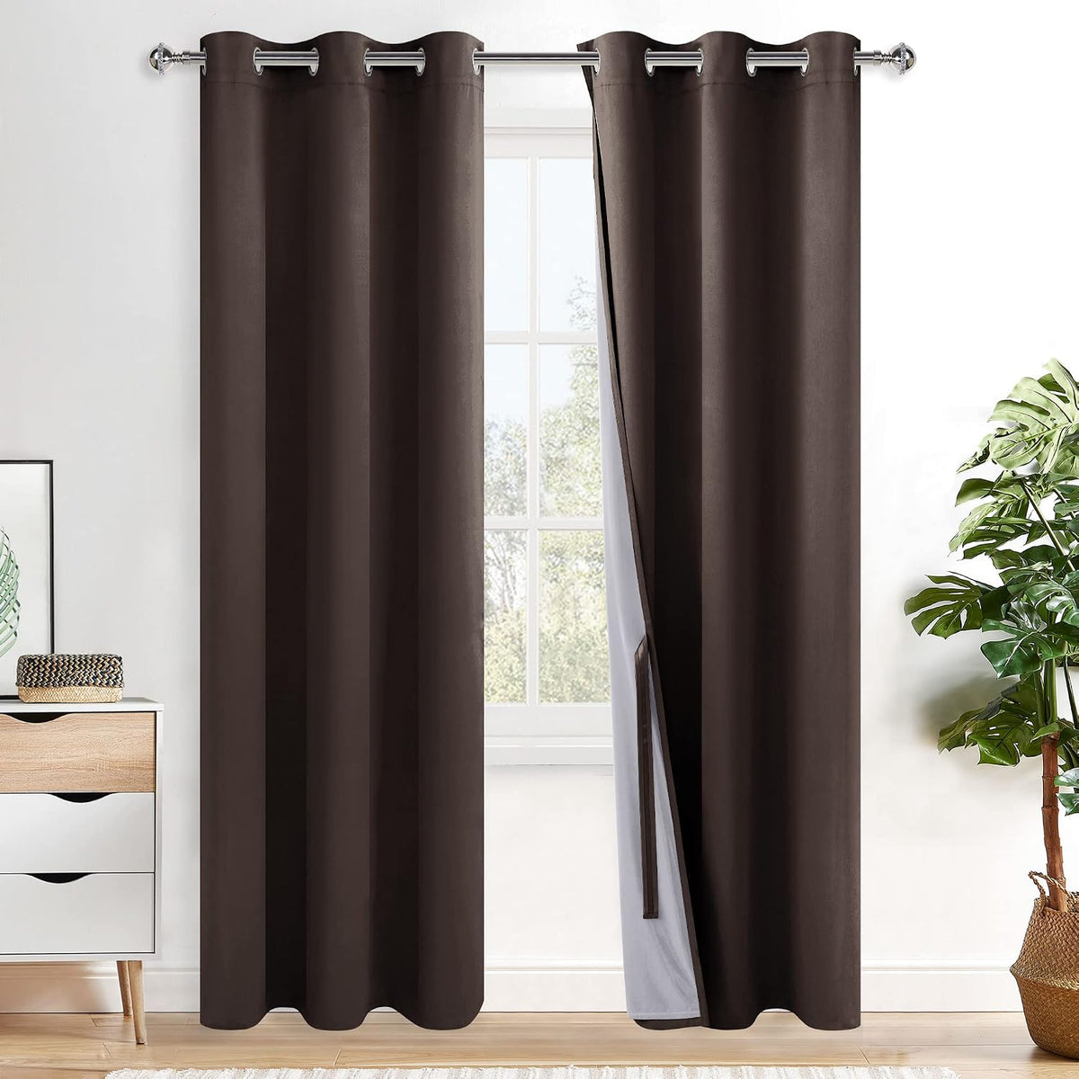84"L x 38"W polyester curtains in Brown