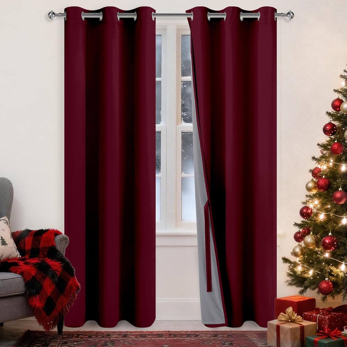 84"L x 42"W polyester curtains in Burgundy
