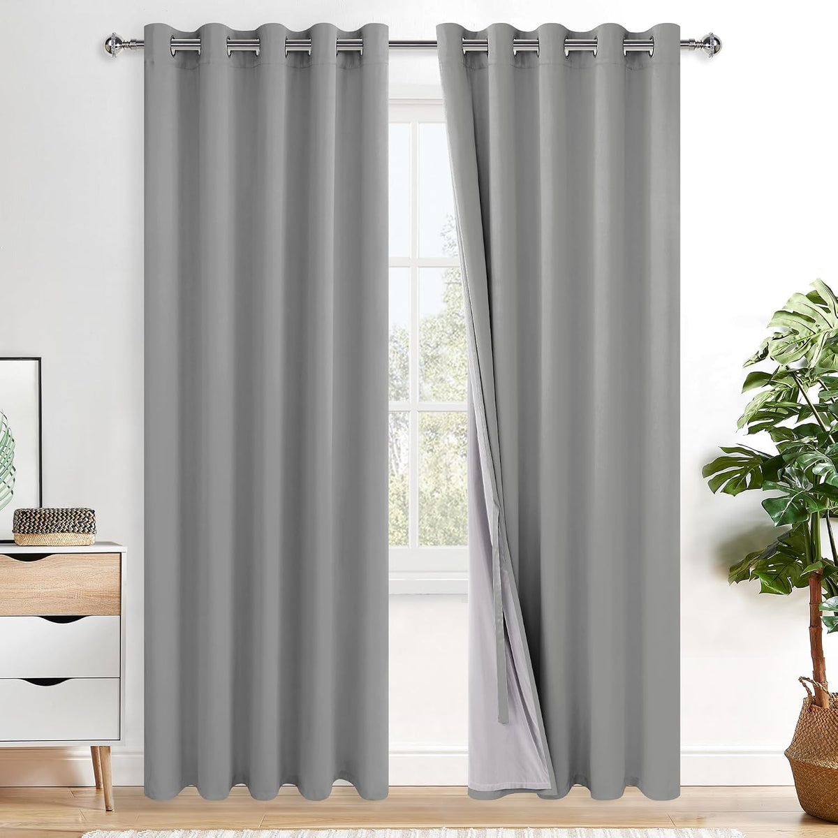 84"L x 60"W polyester curtains in Light Grey