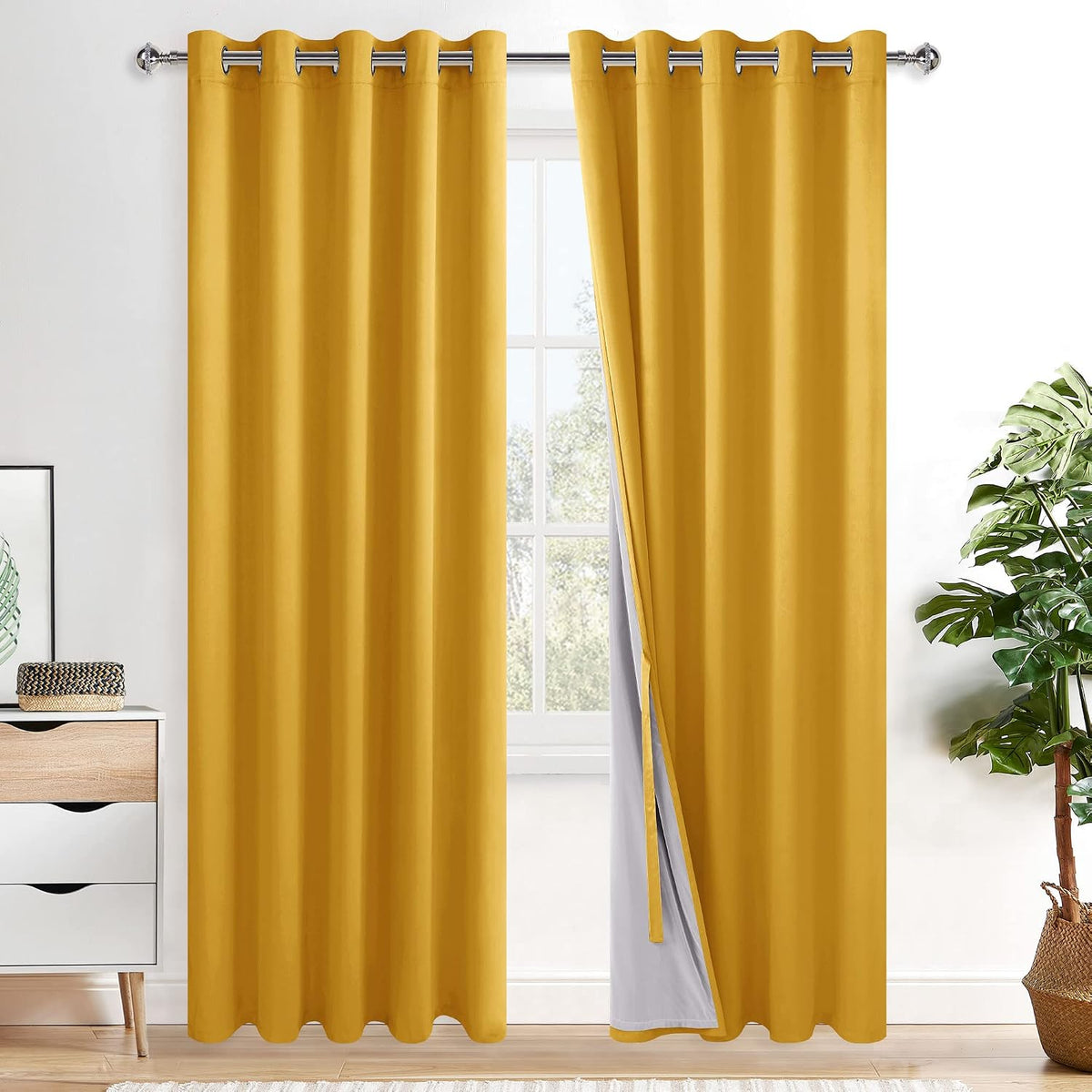84"L x 60"W polyester curtains in Yellow