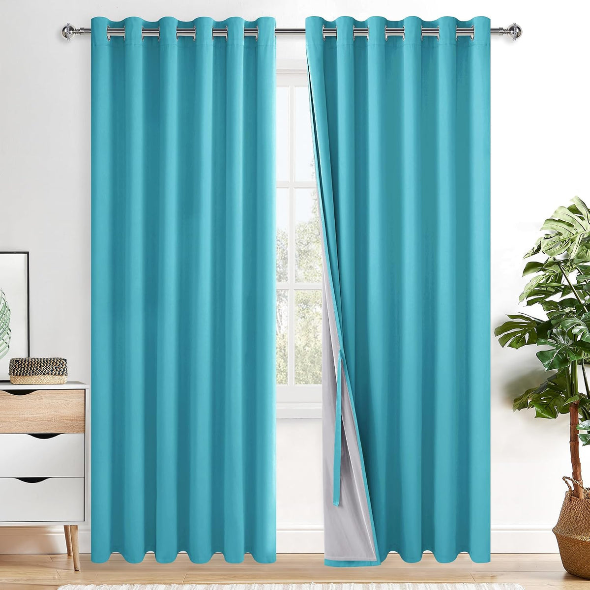 84"L x 70"W polyester curtains in Turquoise