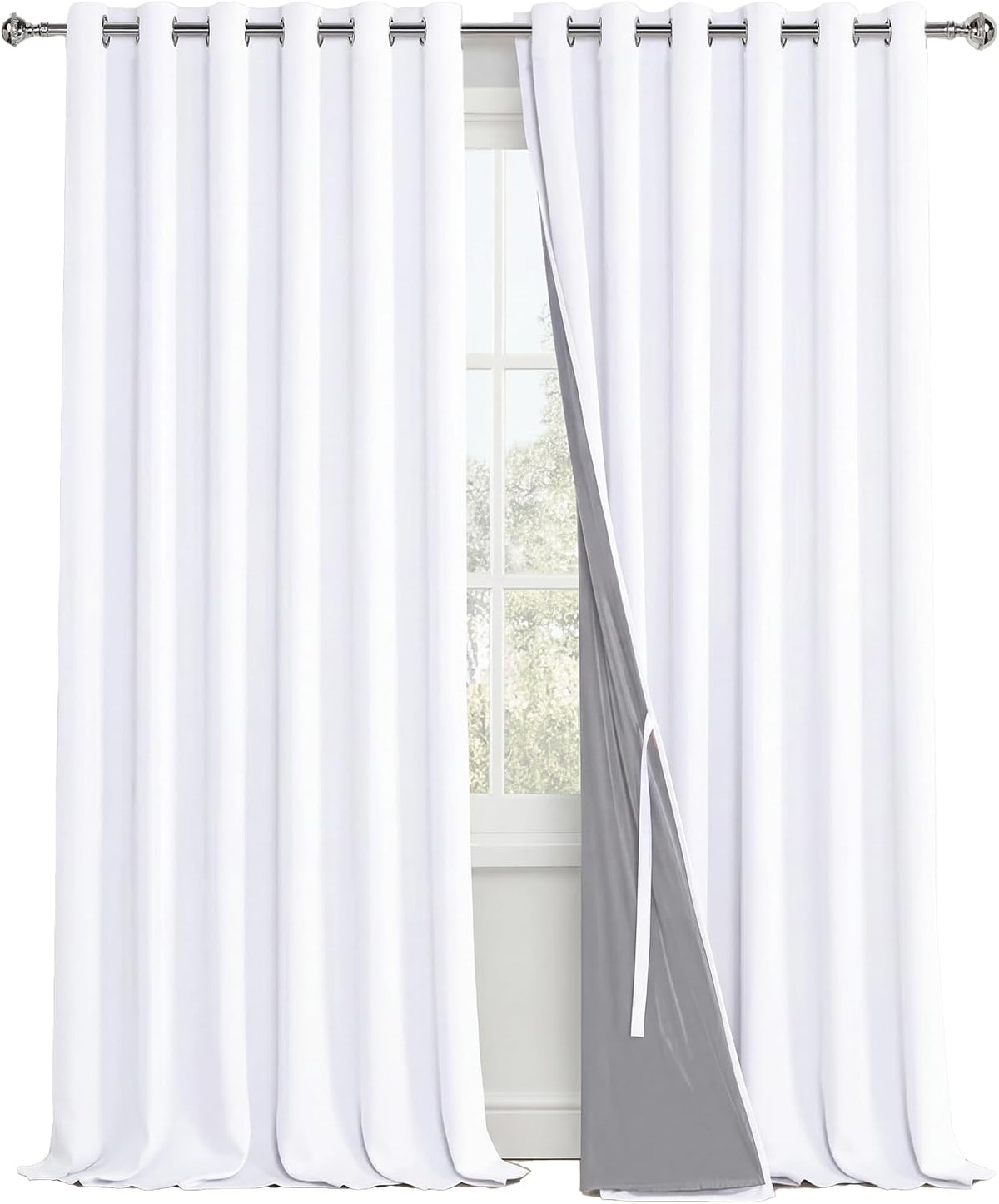 95"L x 70"W polyester curtains in White