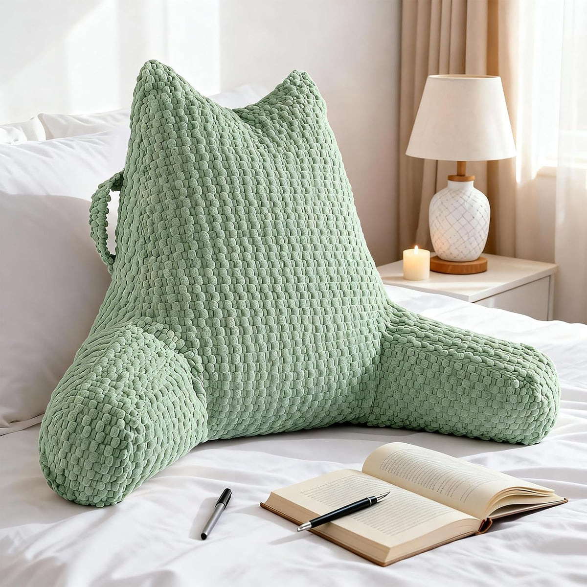 Large (24inch) memory foam backrest pillows in Green, alternate view 6