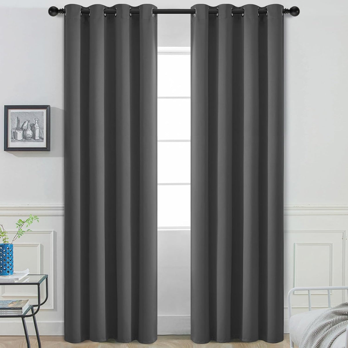 108"L x 52"W fabric curtains in Charcoal Grey