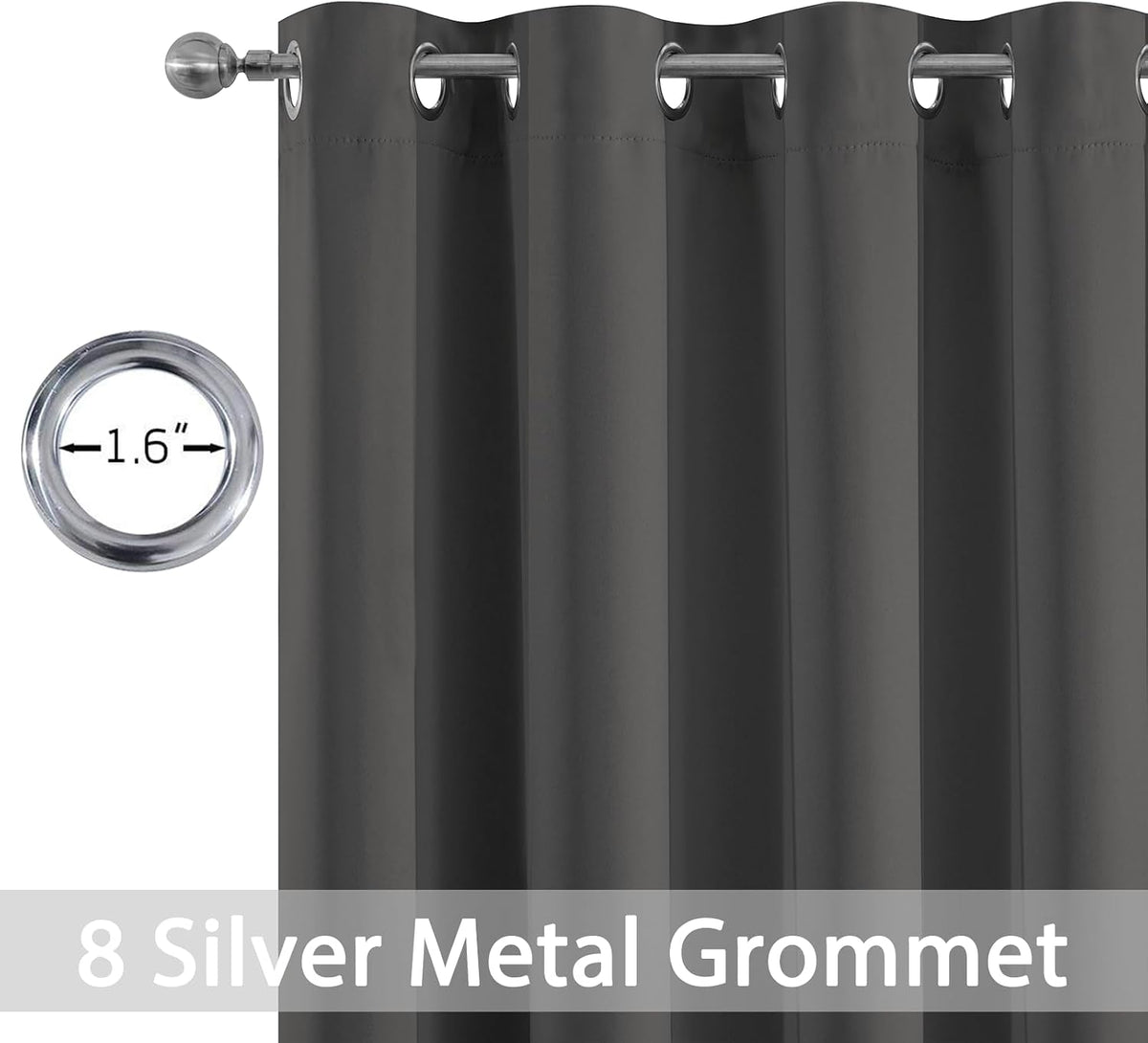 108"L x 52"W fabric curtains in Charcoal Grey, alternate view 2