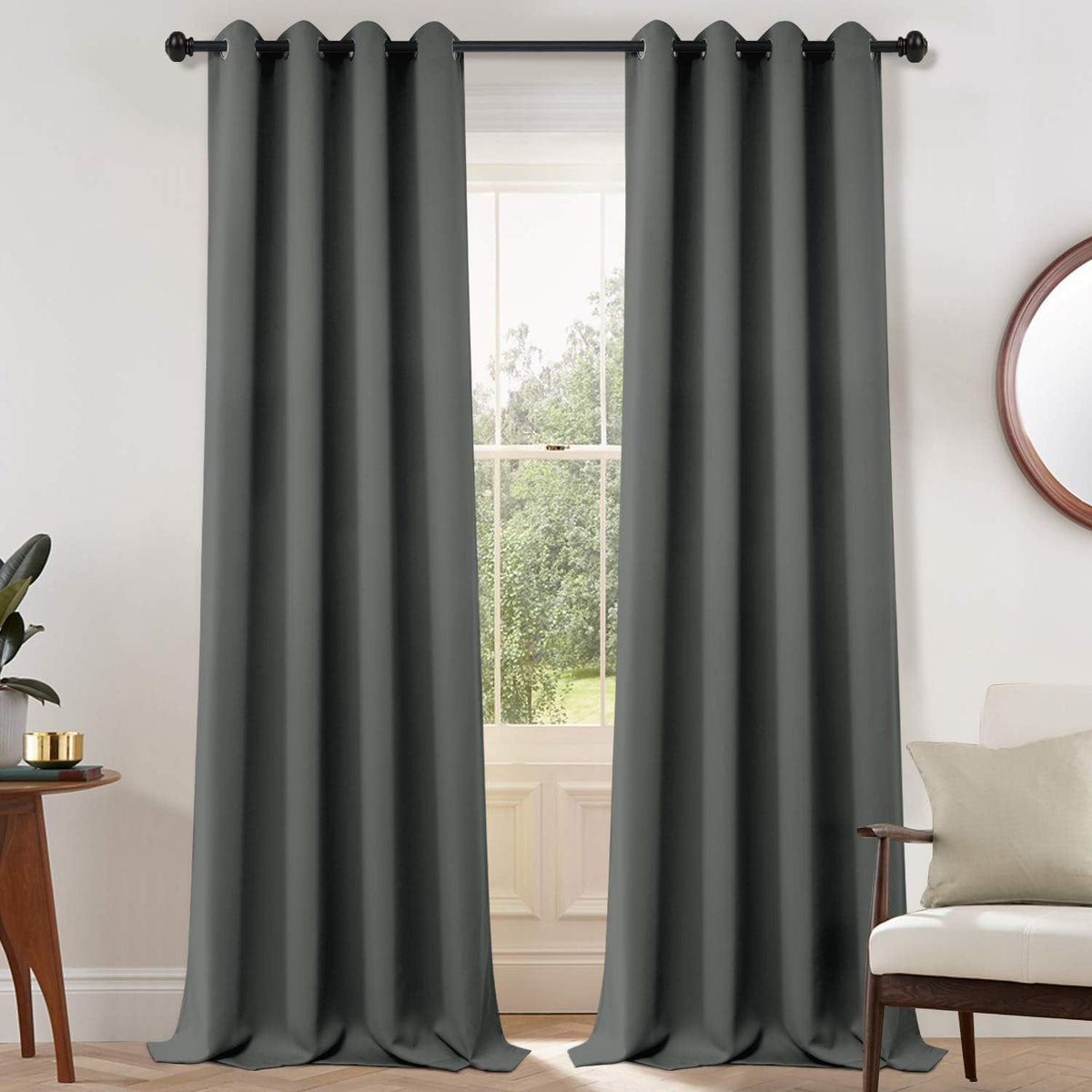 108"L x 52"W fabric curtains in Dark Grey
