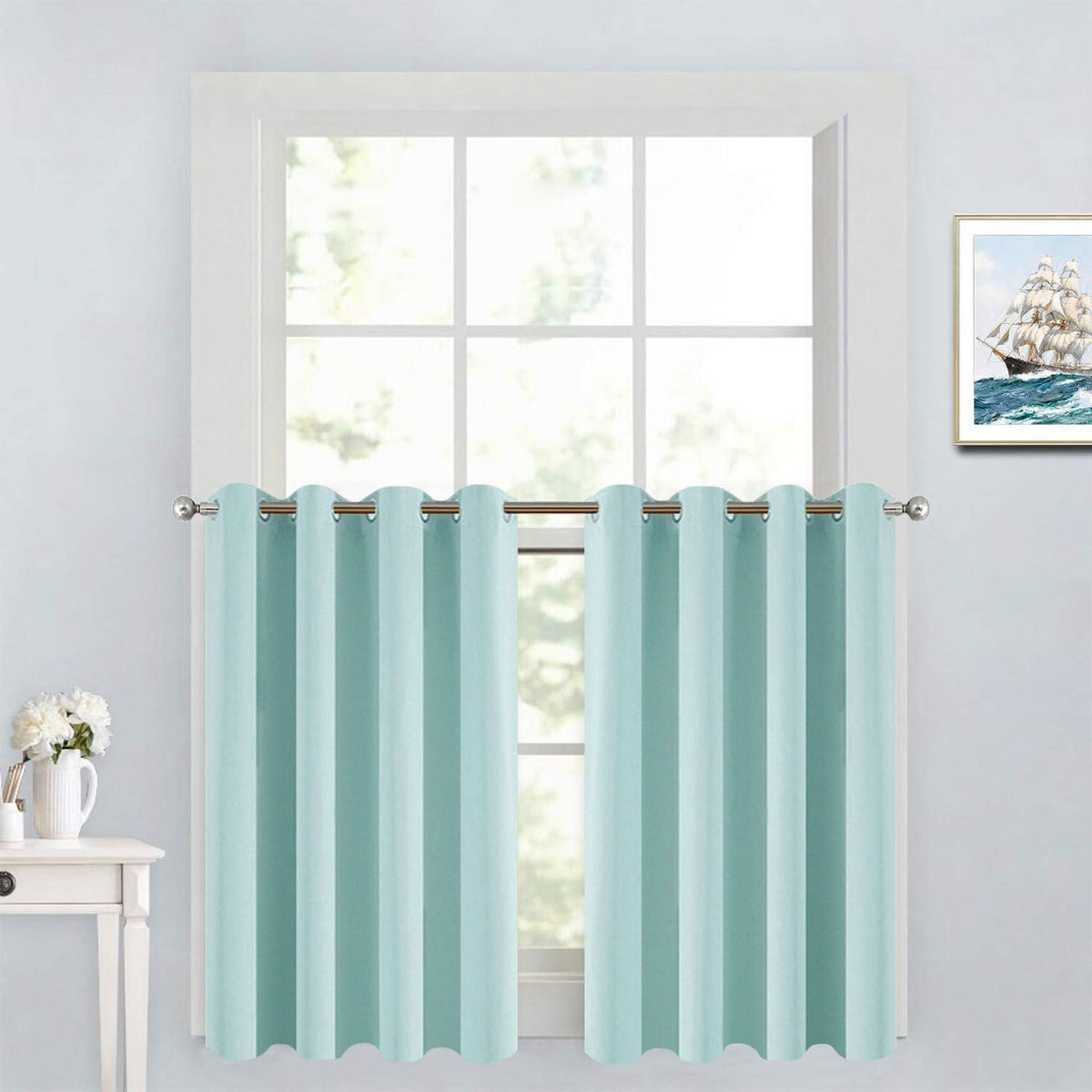 36"L x 52"W fabric curtains in Aqua