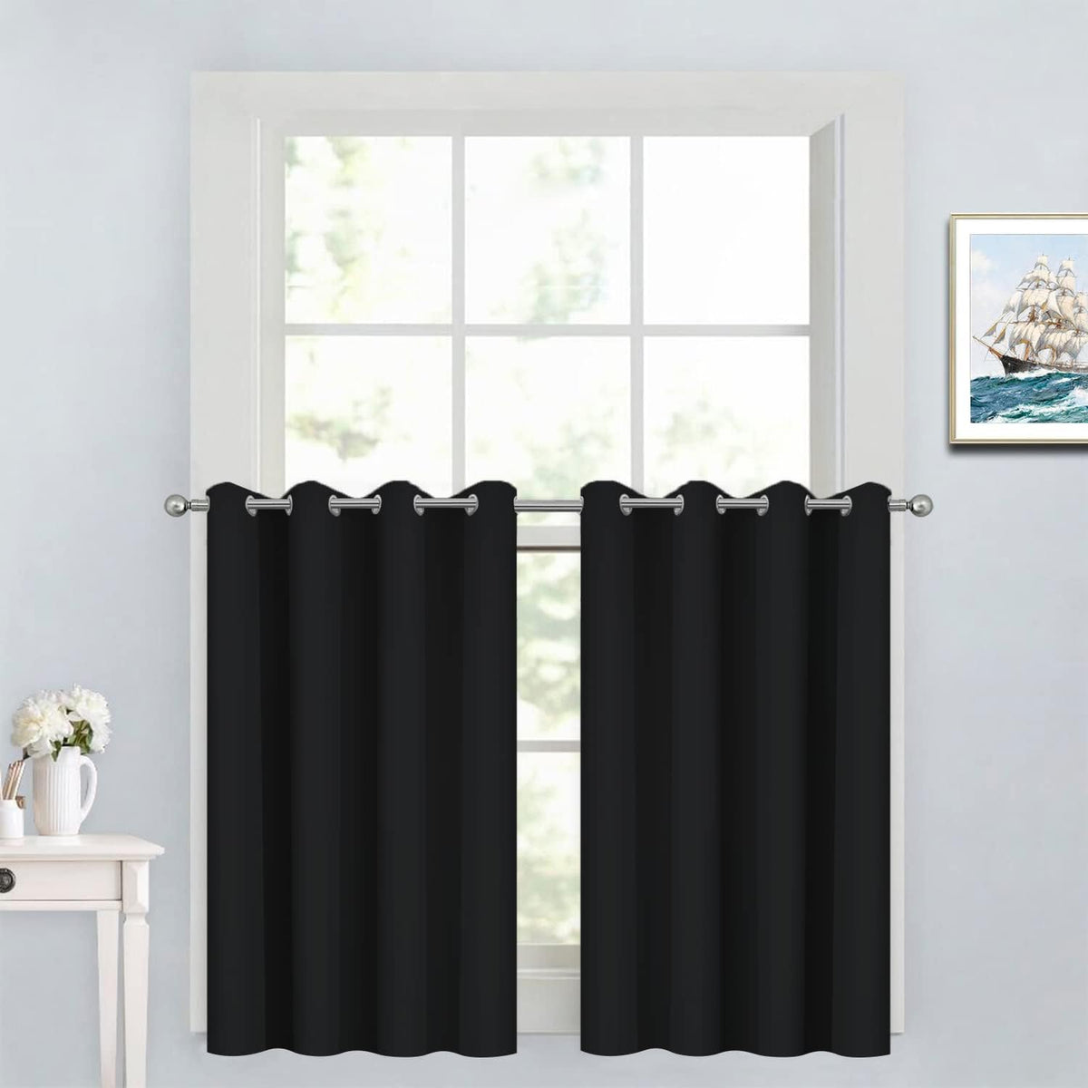 36"L x 52"W fabric curtains in Black