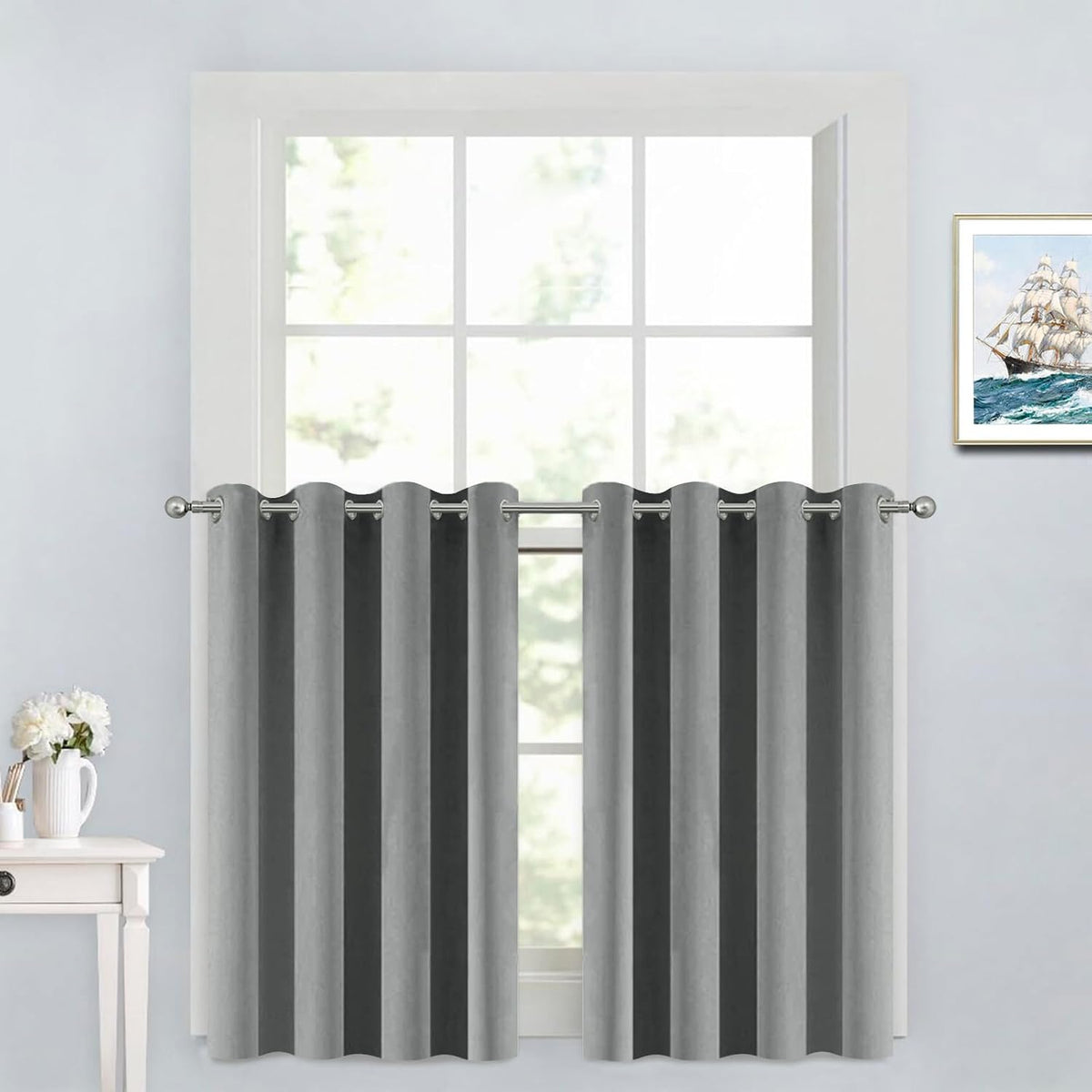 36"L x 52"W polyester curtains in Dove Grey