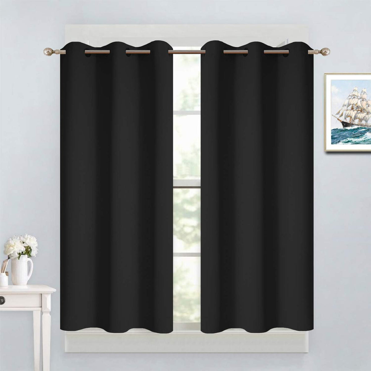 45"L x 38"W fabric curtains in Black