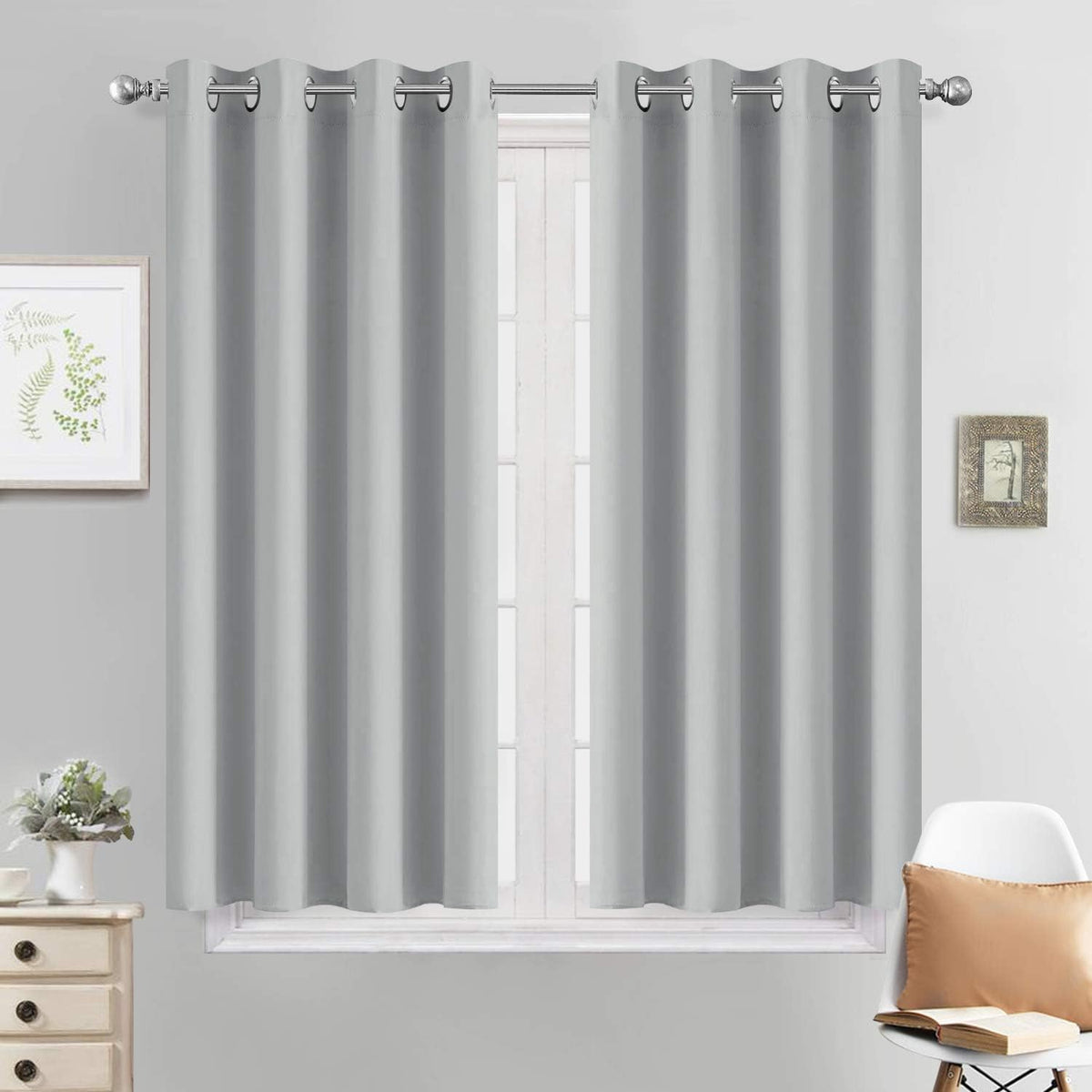 45"L x 52"W fabric curtains in Light Grey