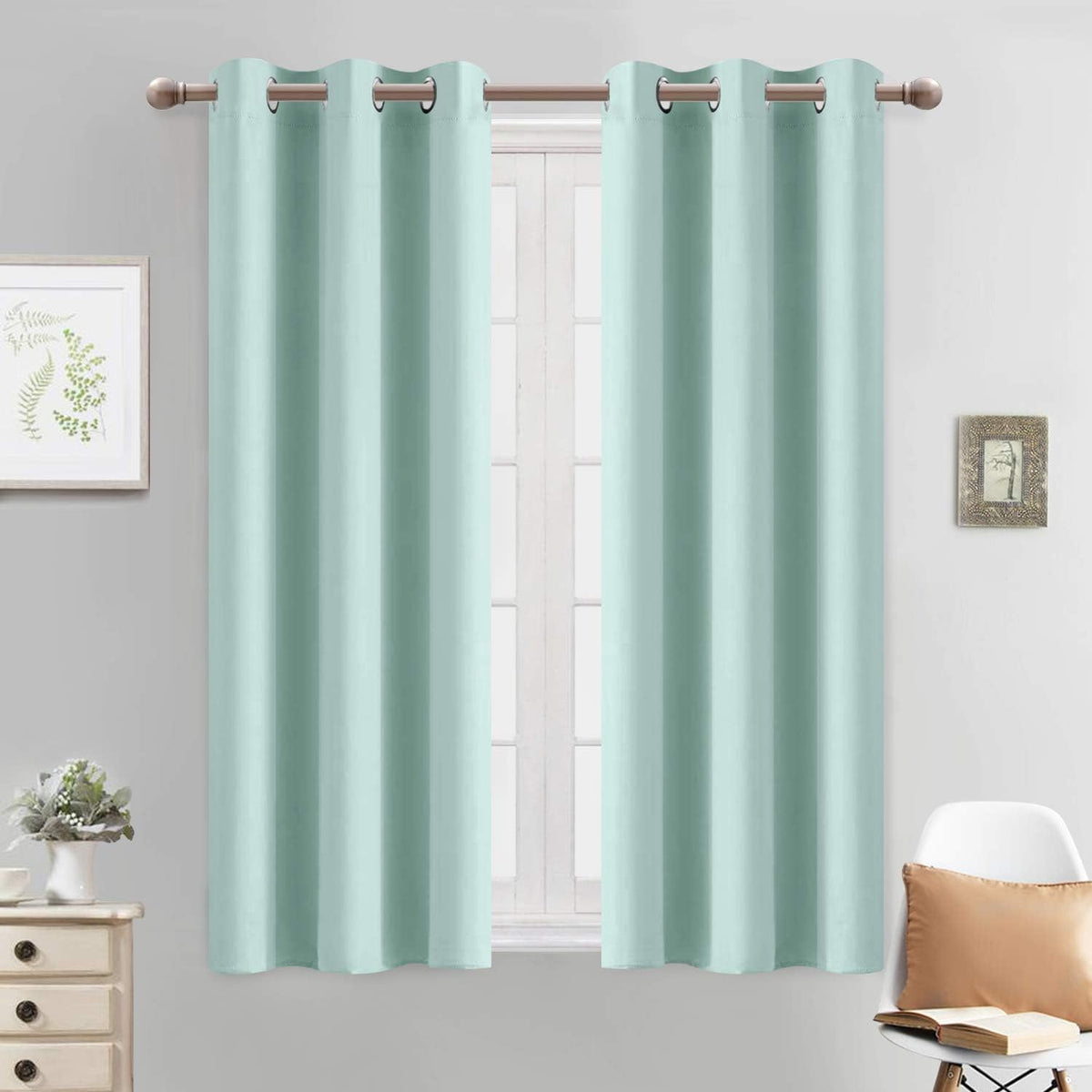 54"L x 38"W fabric curtains in Aqua